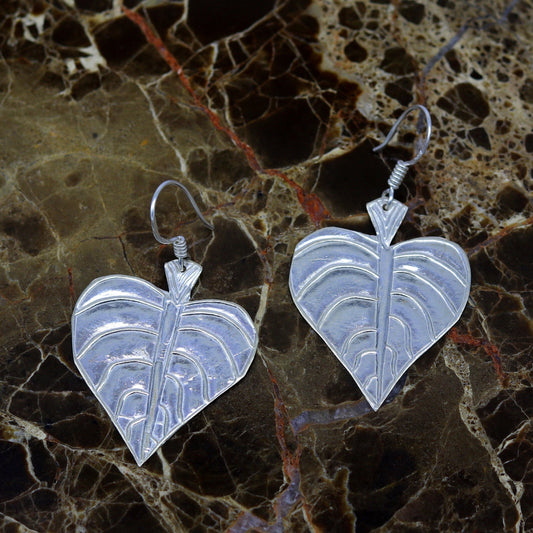 925 sterling silver handmade fancy stylish design peepal tree leaf earring excellent customized hoops earring summer collection ear491 - TRIBAL ORNAMENTS