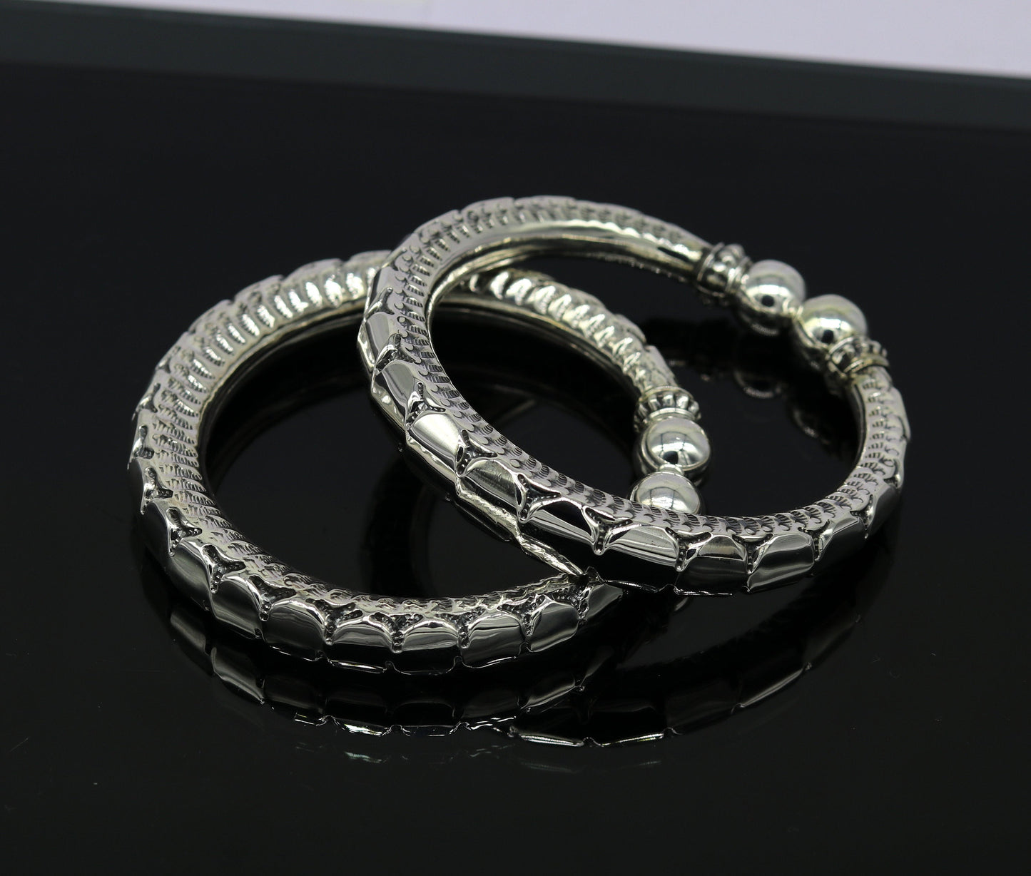 925 sterling silver handmade gorgeous customized work bangle bracelet kada pair, vintage antique design stylish bangle unisex jewelry nsk327 - TRIBAL ORNAMENTS
