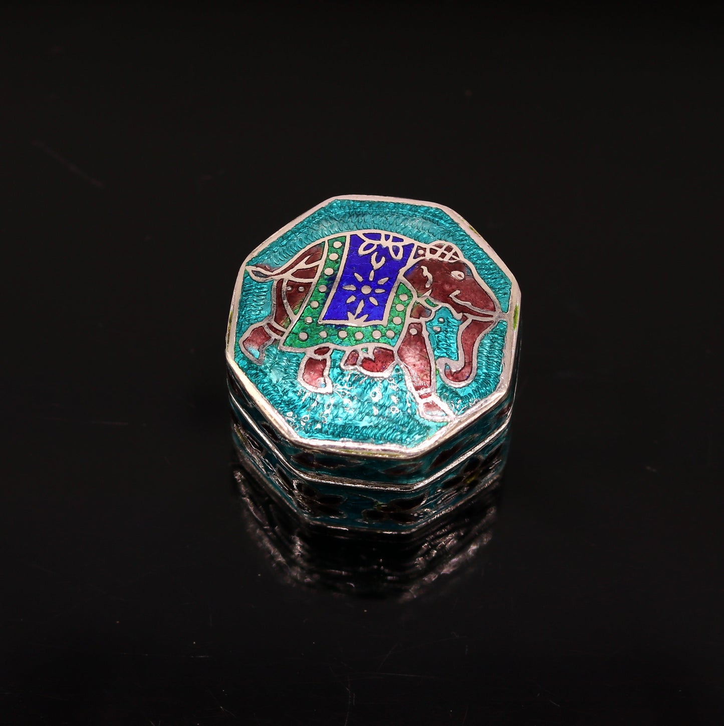 925 Sterling silver trinket box, jewelry box, earring ring box, small box, casket box, silver container, enamel work sindoor box stb36 - TRIBAL ORNAMENTS