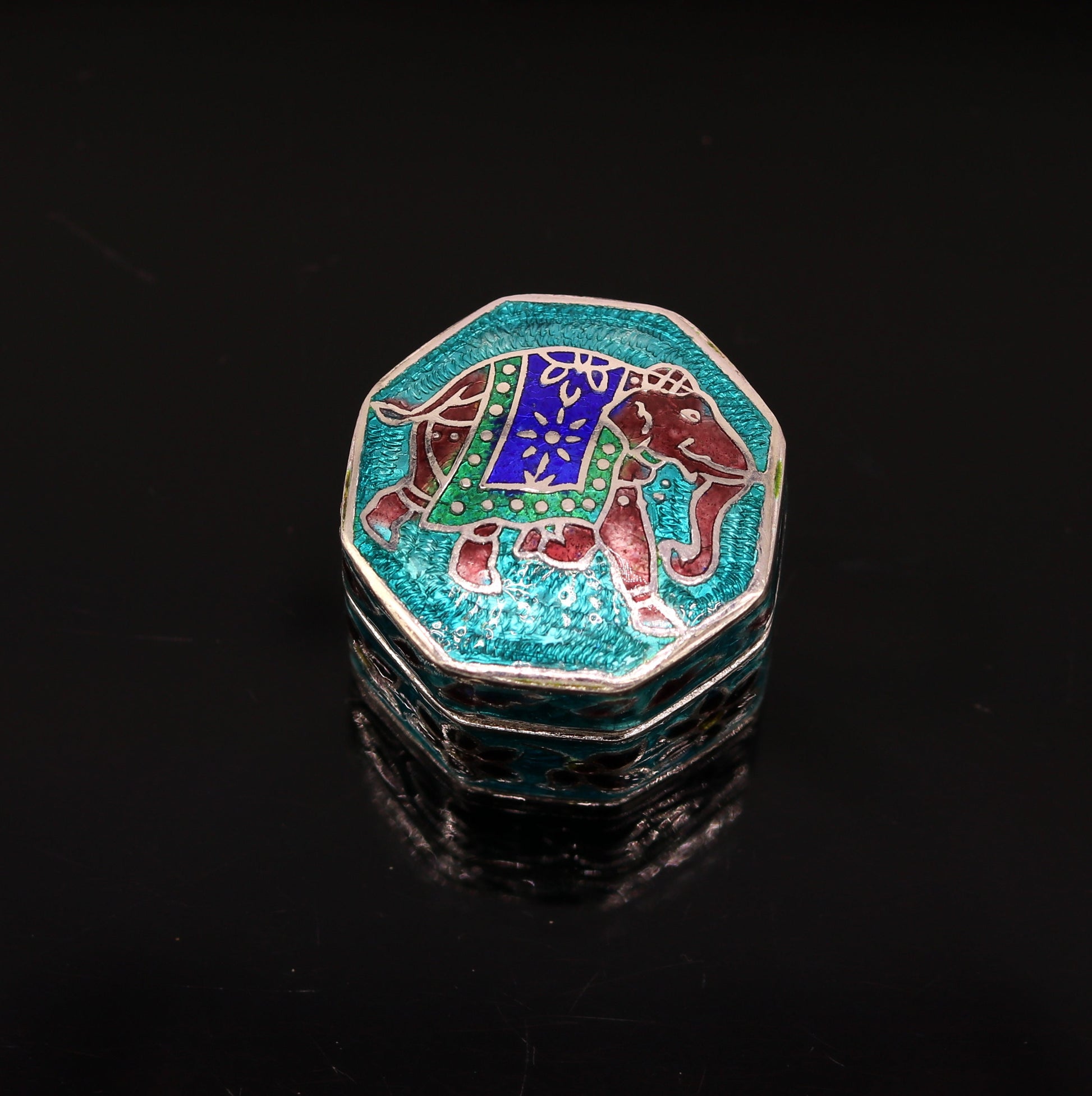 925 Sterling silver trinket box, jewelry box, earring ring box, small box, casket box, silver container, enamel work sindoor box stb36 - TRIBAL ORNAMENTS