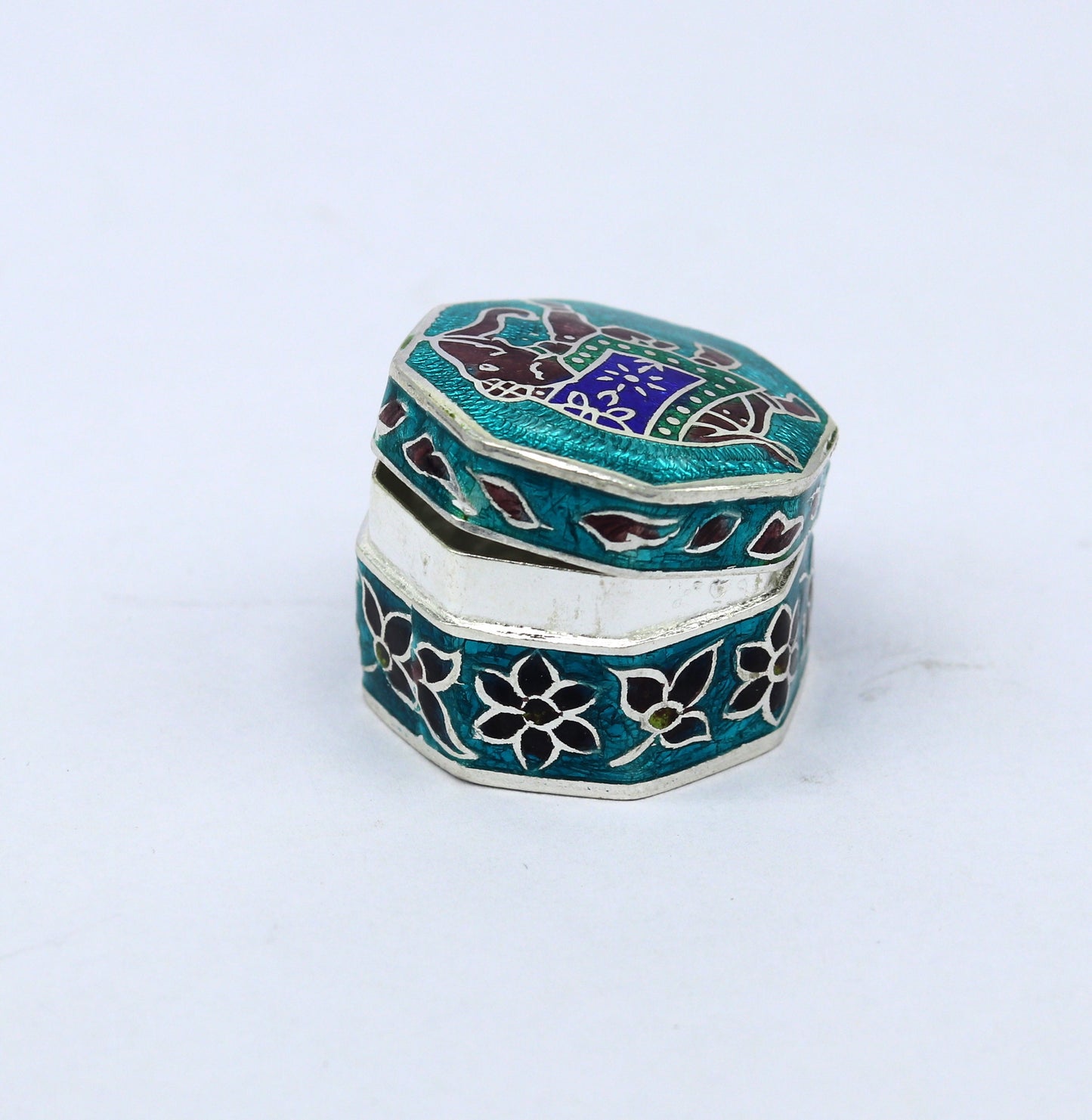 925 Sterling silver trinket box, jewelry box, earring ring box, small box, casket box, silver container, enamel work sindoor box stb36 - TRIBAL ORNAMENTS