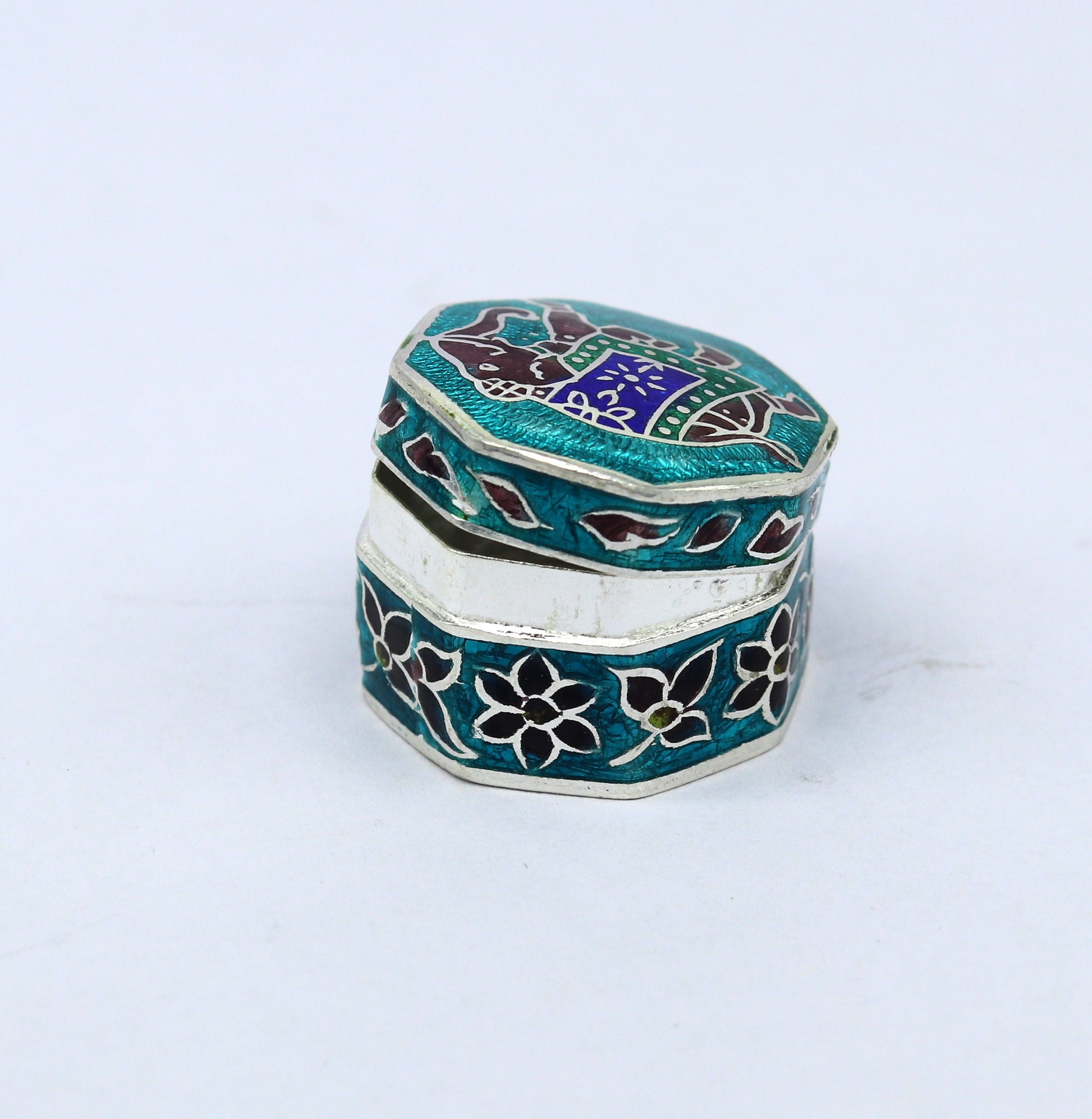 925 Sterling silver trinket box, jewelry box, earring ring box, small box, casket box, silver container, enamel work sindoor box stb36 - TRIBAL ORNAMENTS
