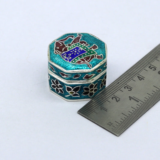 925 Sterling silver trinket box, jewelry box, earring ring box, small box, casket box, silver container, enamel work sindoor box stb36 - TRIBAL ORNAMENTS