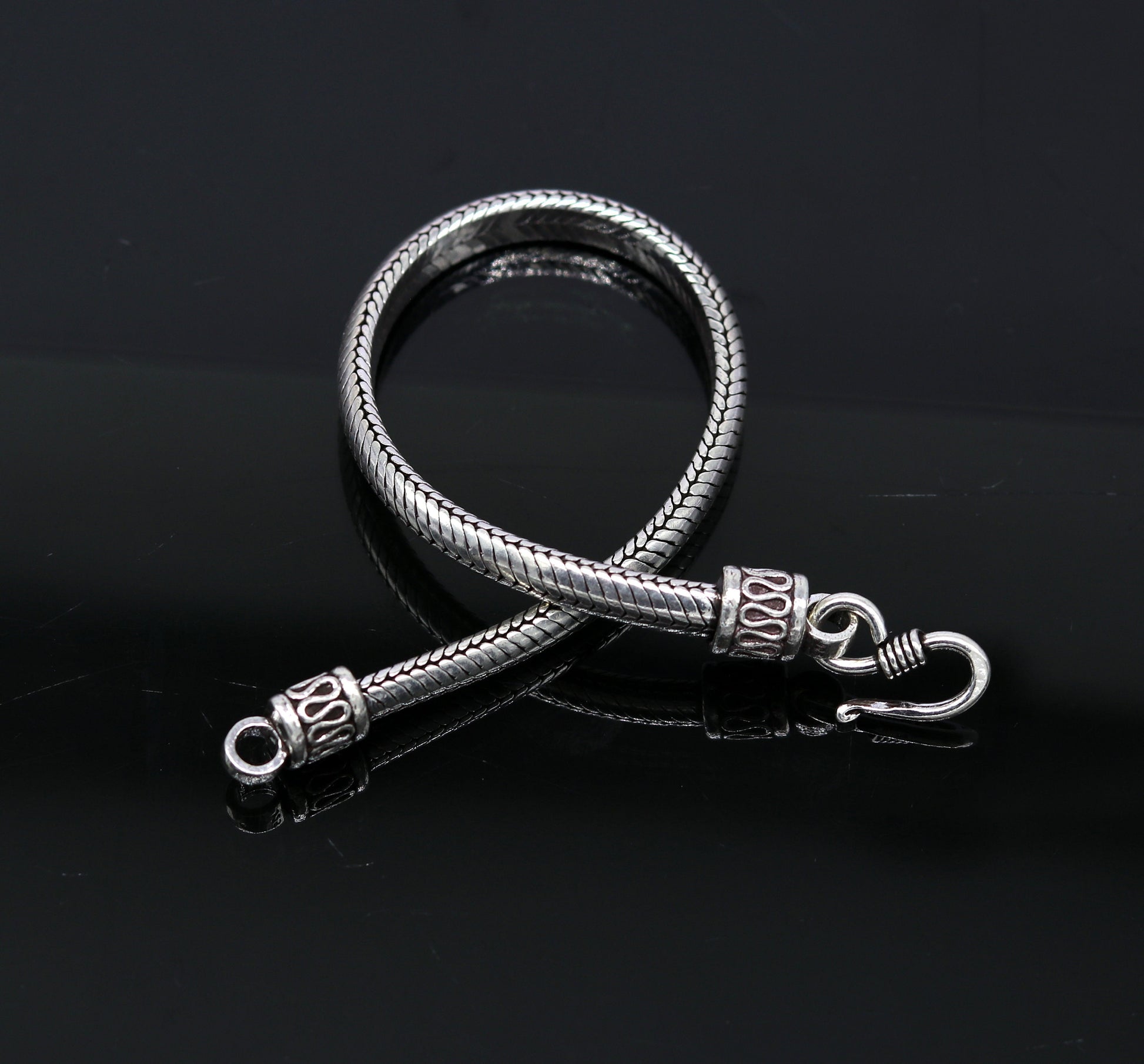 8" 6 mm  925 sterling silver handmade vintage design snake chain style half round D shape bracelet, customized stylish  unisex gift nsbr207 - TRIBAL ORNAMENTS