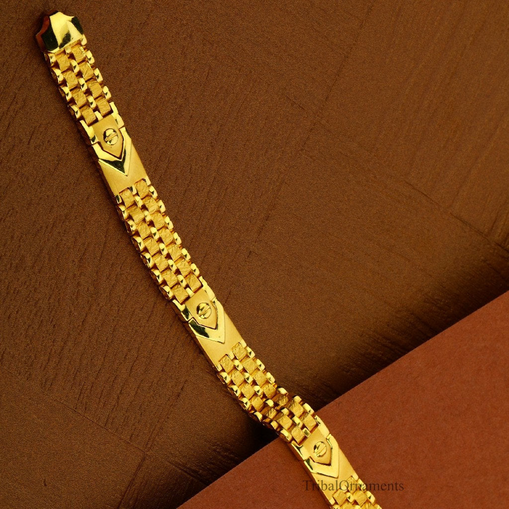 Plain Bright designer 22kt yellow gold handmade bracelet, All size customized 7 mm unisex bracelet, best gift men's jewelry gbr4 - TRIBAL ORNAMENTS