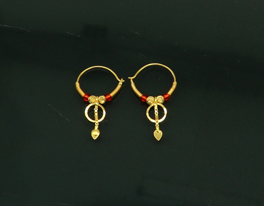 18kt yellow gold handmade customized vintage design hoops earrings bali awesome stylish designer jewelry for girl's women's from india ho52 - TRIBAL ORNAMENTS