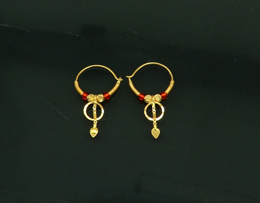 18kt yellow gold handmade customized vintage design hoops earrings bali awesome stylish designer jewelry for girl's women's from india ho52 - TRIBAL ORNAMENTS