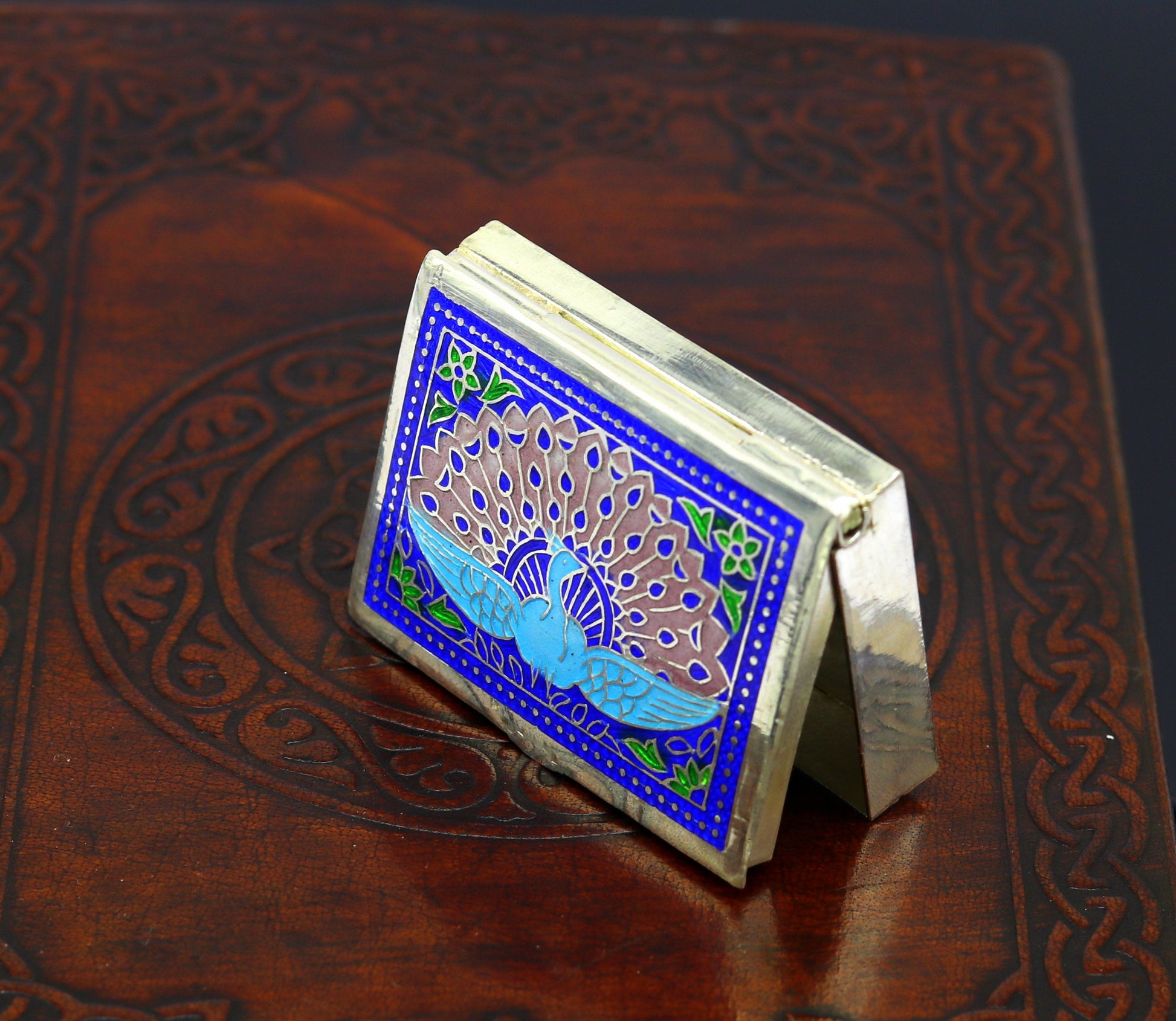 925 sterling silver customized peacock enamel trinket box, casket container box, pills box, silver article, silver jewelry box stb28 - TRIBAL ORNAMENTS