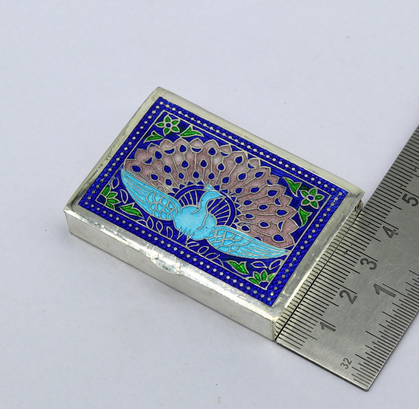 925 sterling silver customized peacock enamel trinket box, casket container box, pills box, silver article, silver jewelry box stb28 - TRIBAL ORNAMENTS