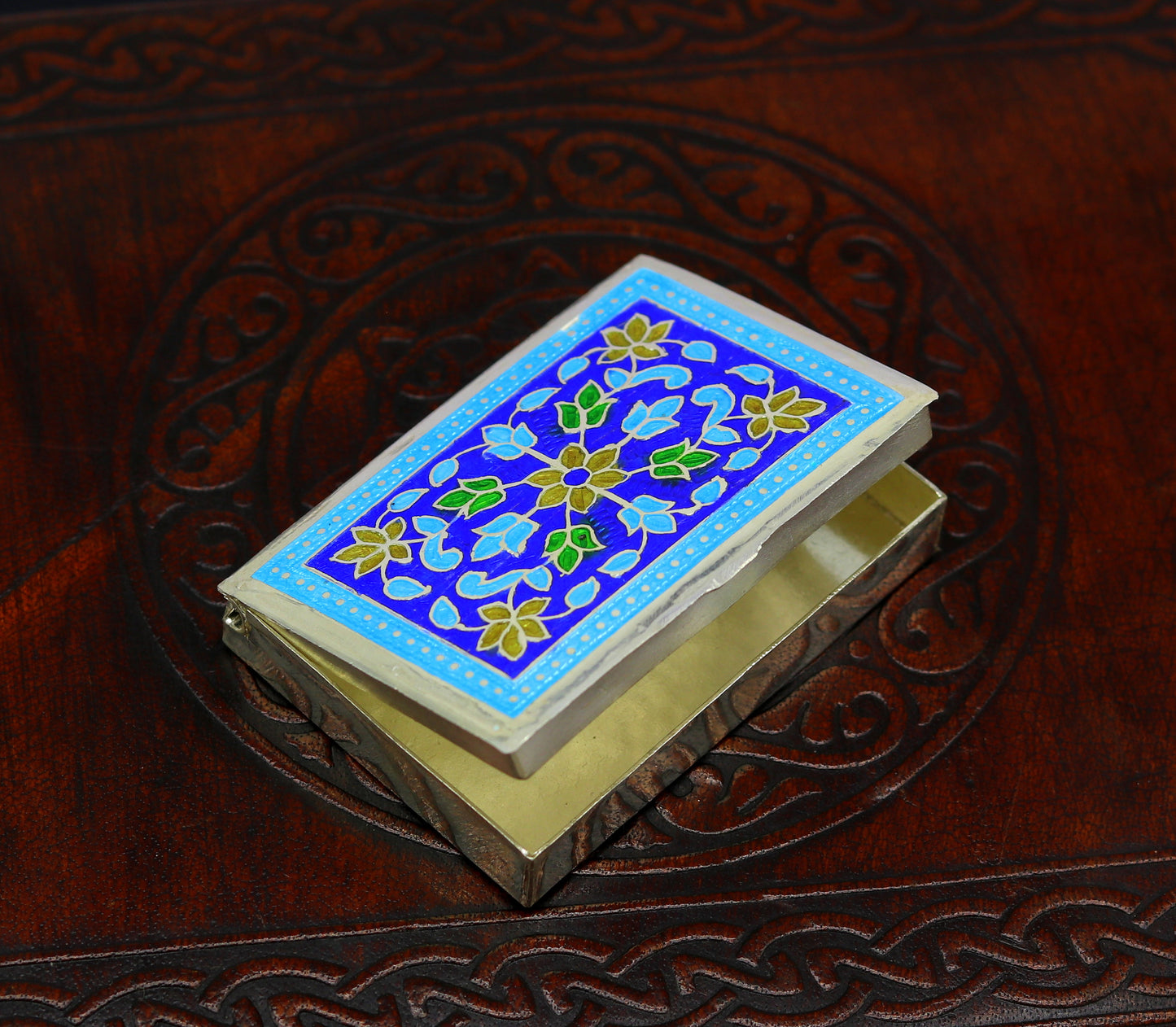 Vintage design stylish 925 pure silver floral enamel work trinket box, jewelry box, pills box, silver articles brides gifting stb21 - TRIBAL ORNAMENTS