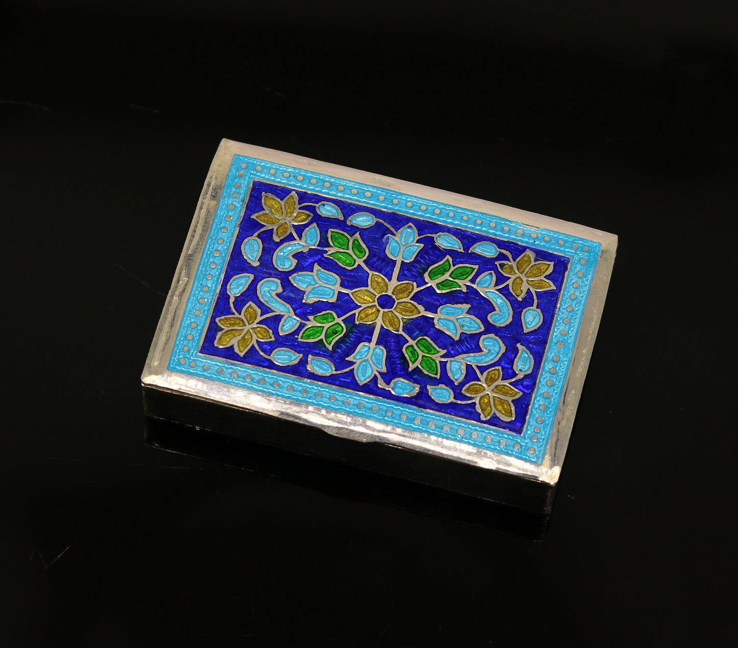 Vintage design stylish 925 pure silver floral enamel work trinket box, jewelry box, pills box, silver articles brides gifting stb21 - TRIBAL ORNAMENTS