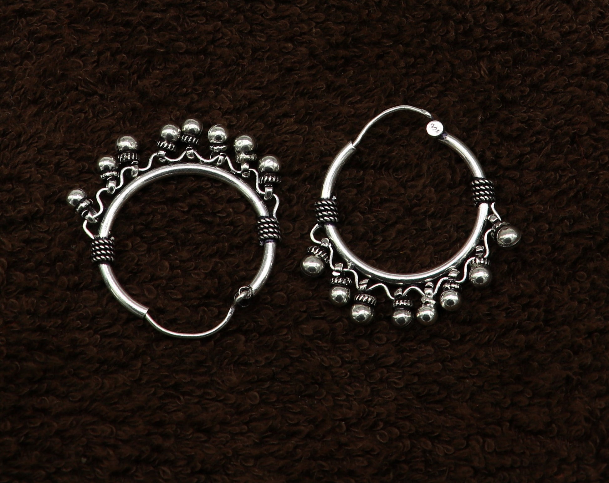 925 sterling silver handmade fabulous hoops earring with gorgeous hanging drops, customized large earring personalized gift ear544 - TRIBAL ORNAMENTS