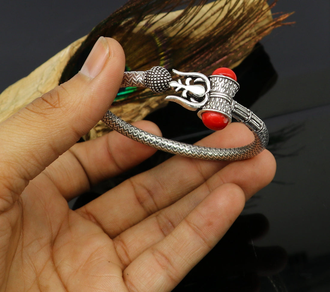 925 sterling silver idol shiva trident or trishul bange, super customized gift Babubali bangle kada bracelet unisex designer jewelry nssk302 - TRIBAL ORNAMENTS