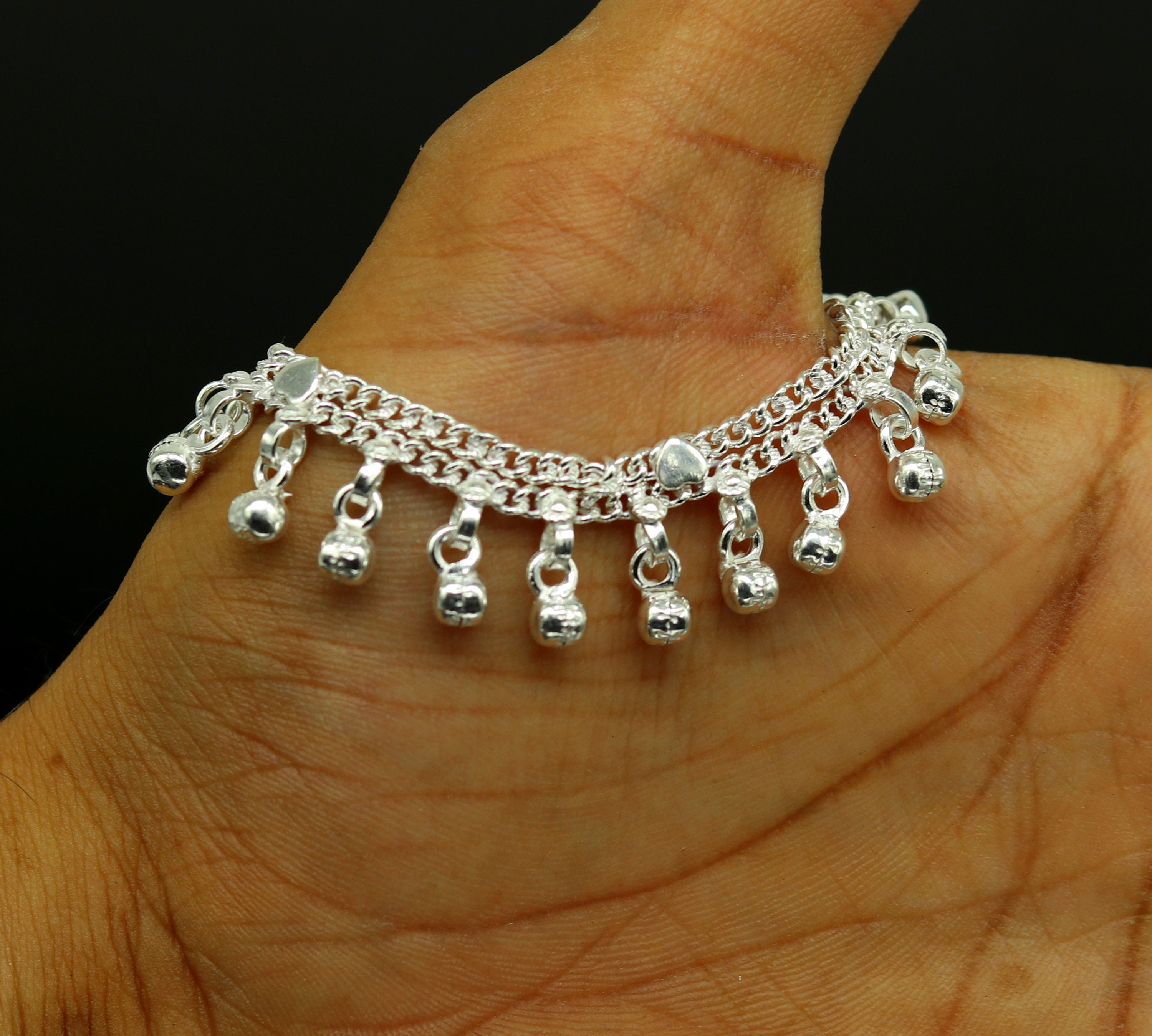 925 sterling silver baby nazariya bracelet  gorgeous black beaded  adjustable kids jewelry charm bracelet from india bbr46  TRIBAL ORNAMENTS