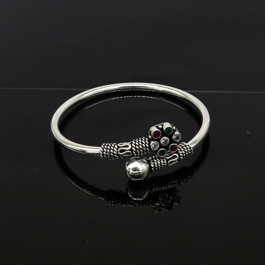 925 sterling silver fabulous Red gemstone handmade bangle bracelet kada unisex customized personalized jewelry from india nssk277 - TRIBAL ORNAMENTS