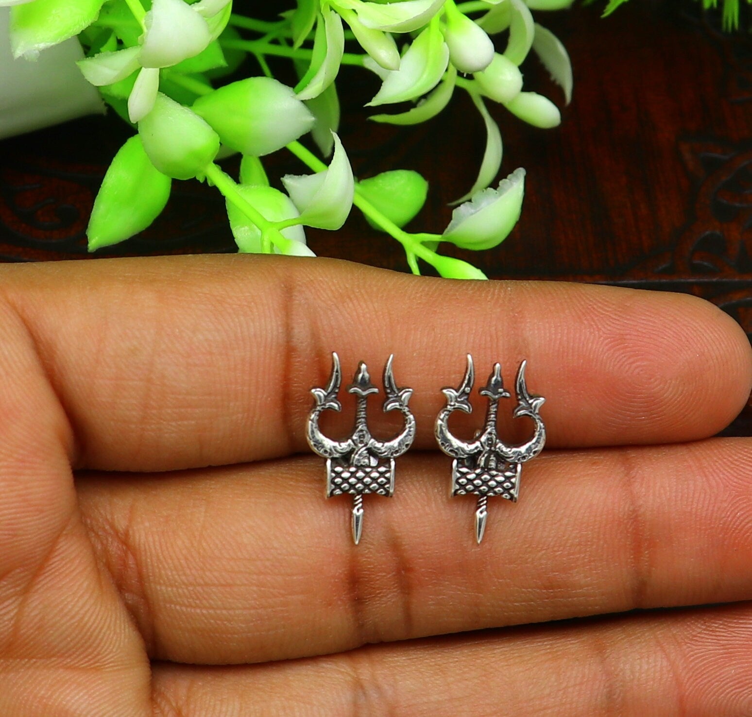 Idol lord Shiva trident damaru shape 925 sterling silver customized designer pendant with stud, gorgeous stylish best gifting pendant ssp359 - TRIBAL ORNAMENTS