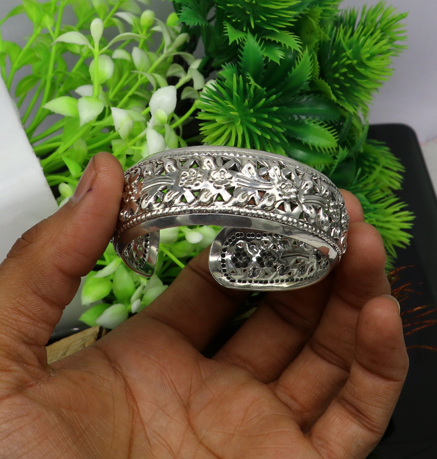 925 sterling silver customized flower design adjustable gifting bangle cuff bracelet vintage tribal ethnic personalized jewelry cuff15 - TRIBAL ORNAMENTS