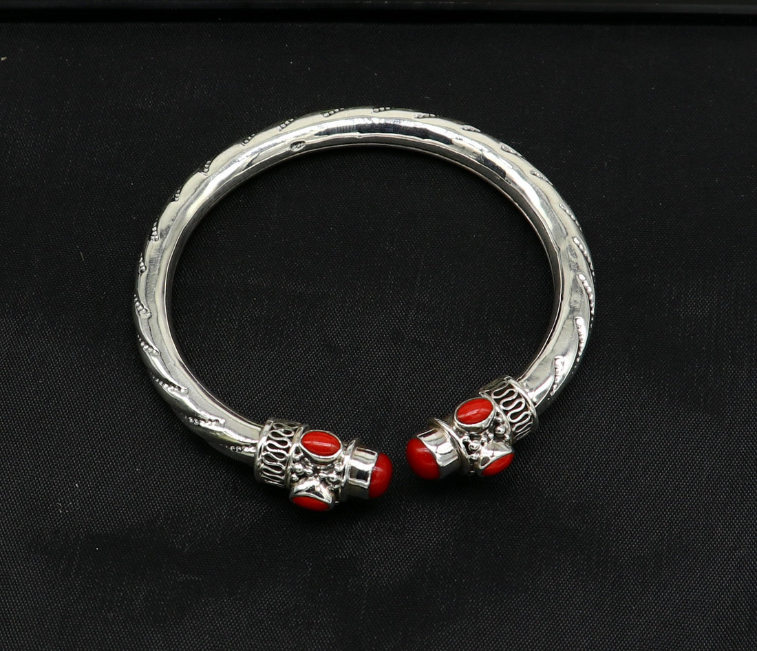 Exclusive red coral stone customized 925 sterling silver men's and women's bangle cuff bracelet, gorgeous gifting jewelry  india nssk313 - TRIBAL ORNAMENTS