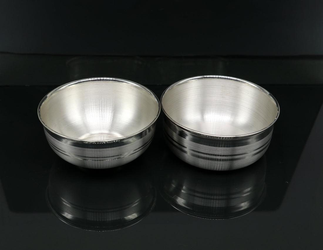 999 pure silver handmade combo of two different design bowl, silver vessel, silver baby utensils, silver puja article, puja utensils sv108 - TRIBAL ORNAMENTS