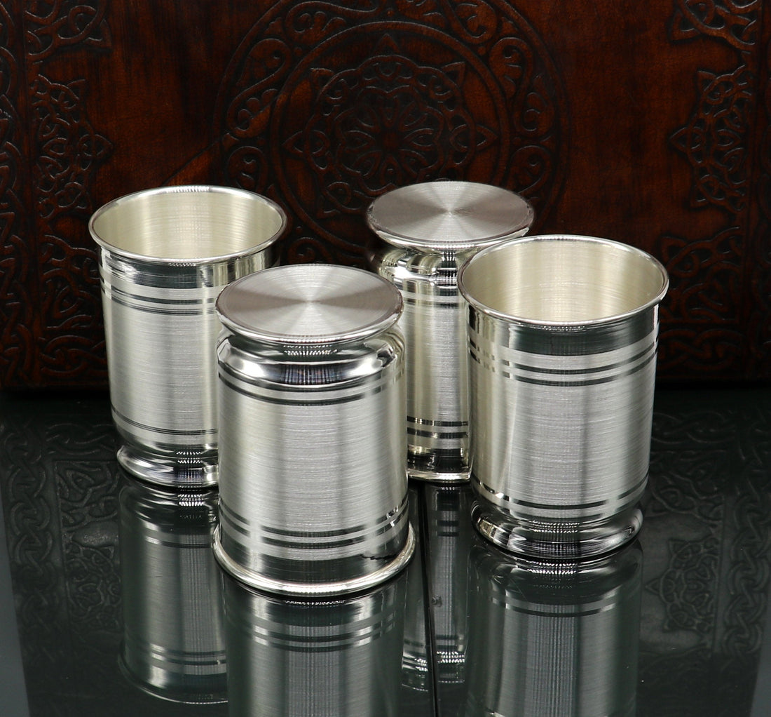 999 fine silver Water glass tumbler set , silver vessel, silver baby utensils, silver puja article, gifting utensils from india sv114 - TRIBAL ORNAMENTS