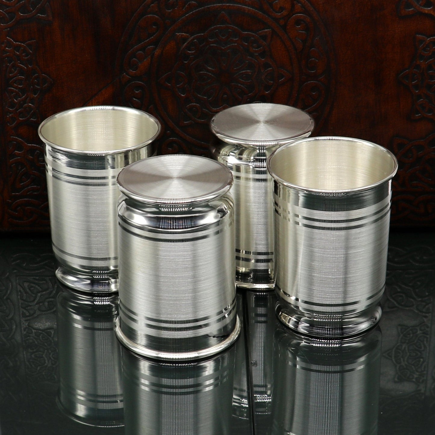 999 fine silver Water glass tumbler set , silver vessel, silver baby utensils, silver puja article, gifting utensils from india sv114 - TRIBAL ORNAMENTS