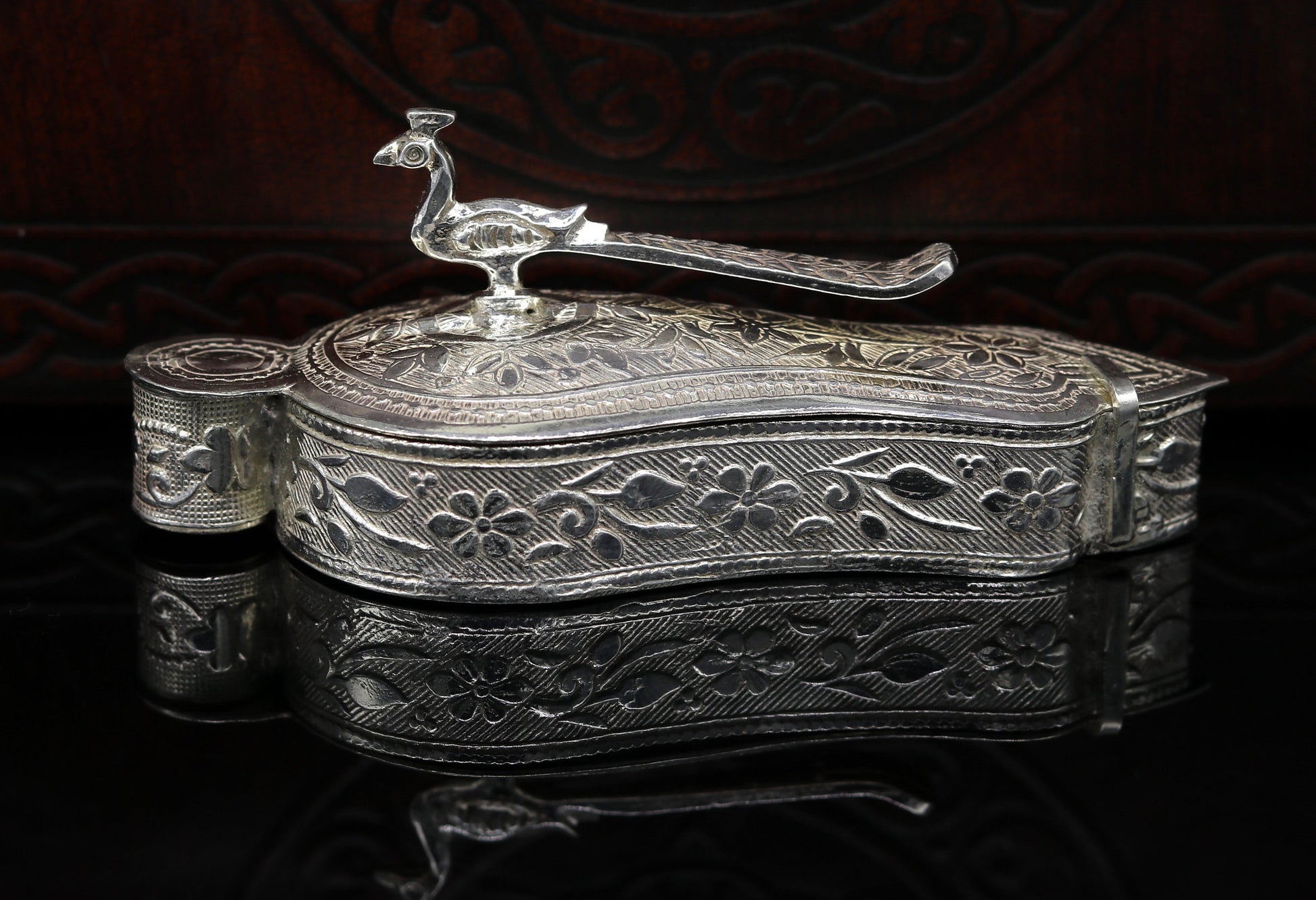 925 sterling silver handmade fabulous unique design peacock trinket box, brides gift, casket box, silver article, silver utensils su65 - TRIBAL ORNAMENTS