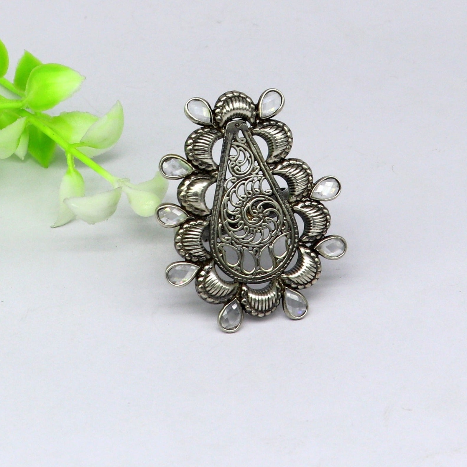 Vintage antique design handmade 925 sterling silver gorgeous charm ring adjustable band,stylish gifting stone work tribal jewelry ring245 - TRIBAL ORNAMENTS