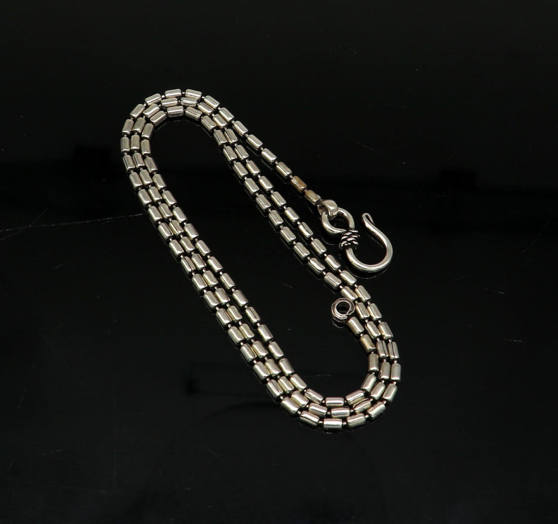 All size 925 sterling silver handmade customized fancy stylish silver beaded chain necklace baht chain best gifting jewelry from India nch45 - TRIBAL ORNAMENTS