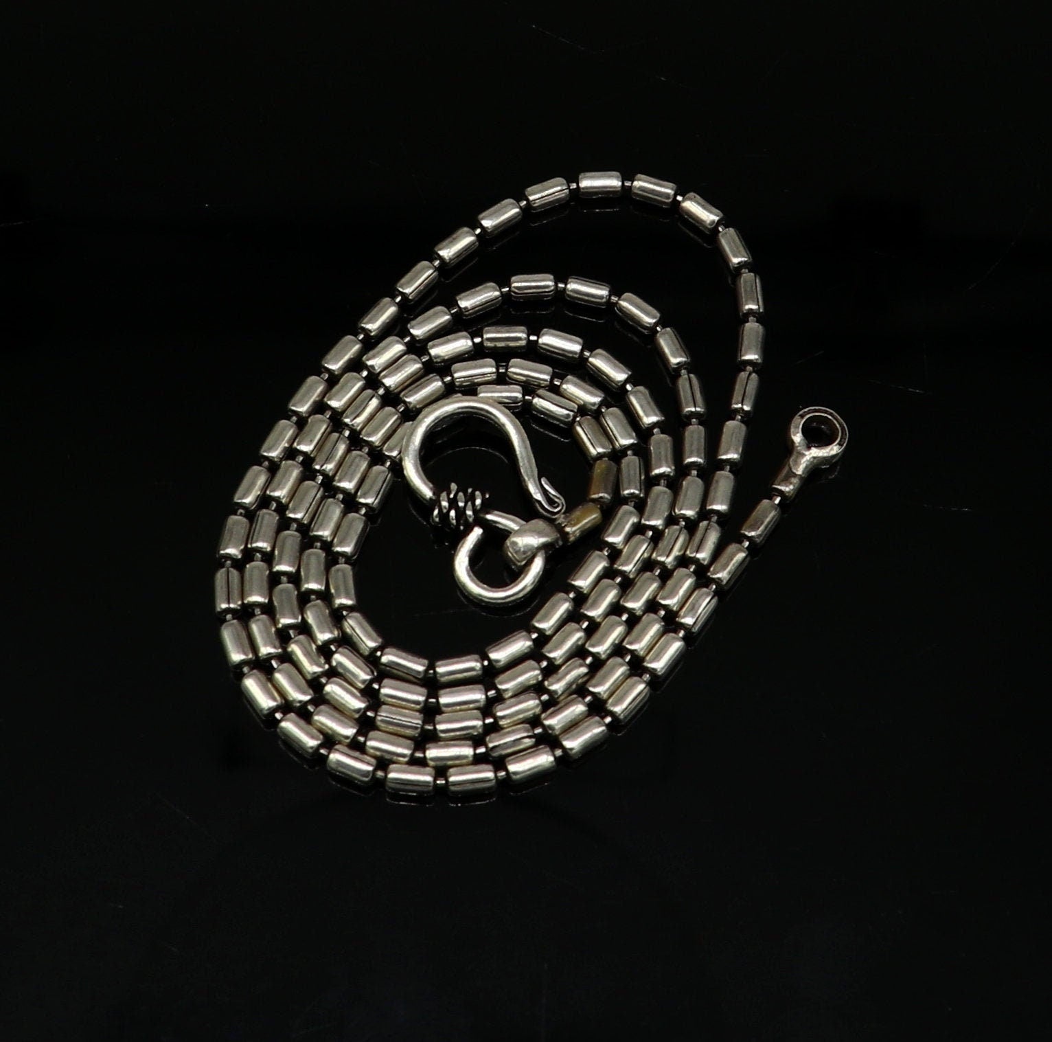 All size 925 sterling silver handmade customized fancy stylish silver beaded chain necklace baht chain best gifting jewelry from India nch45 - TRIBAL ORNAMENTS