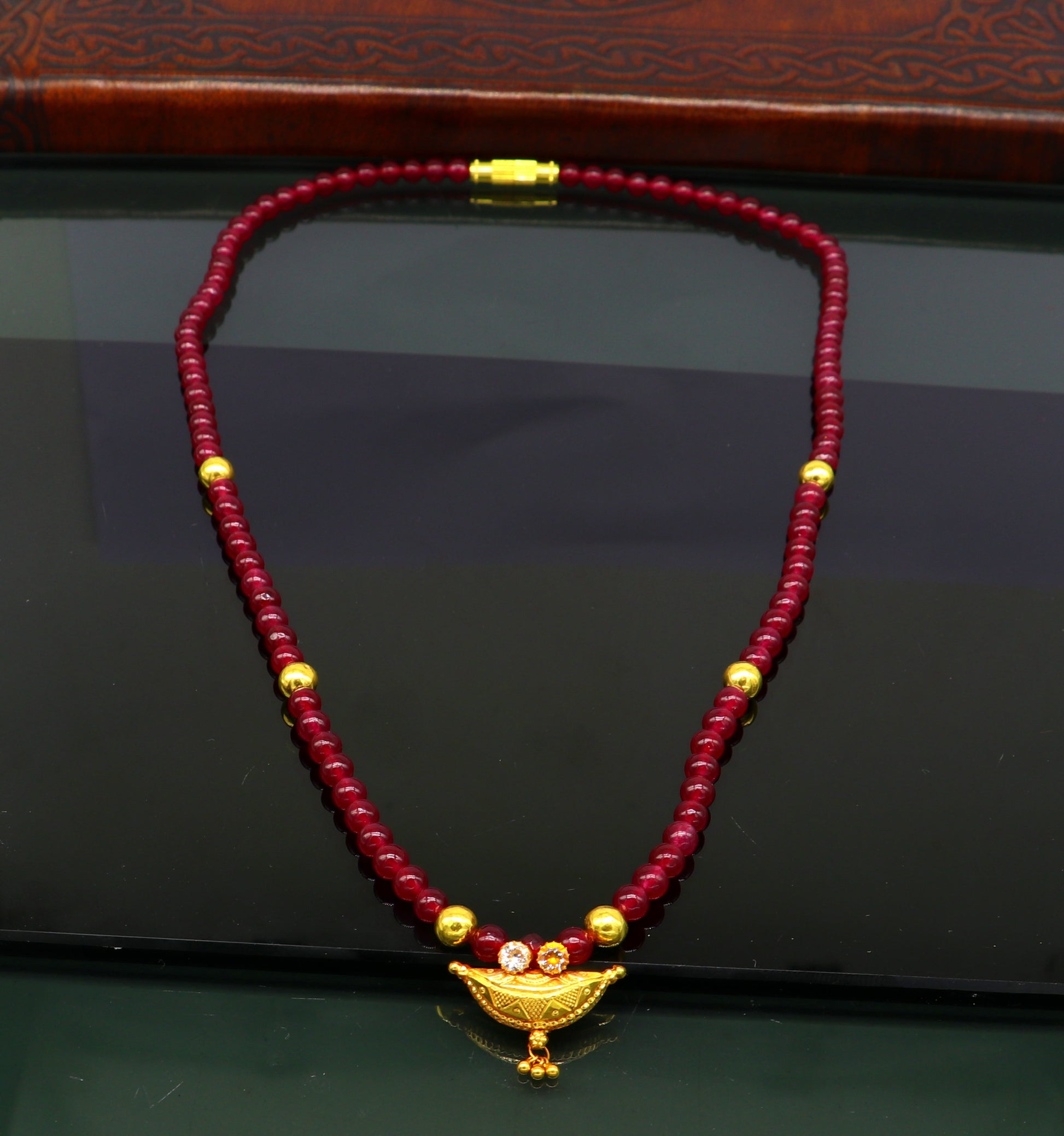 Vintage design handmade 20kt yellow gold amulet pendant with red color beaded necklace, fabulous girl's gift stylish tribal jewelry ap02 - TRIBAL ORNAMENTS