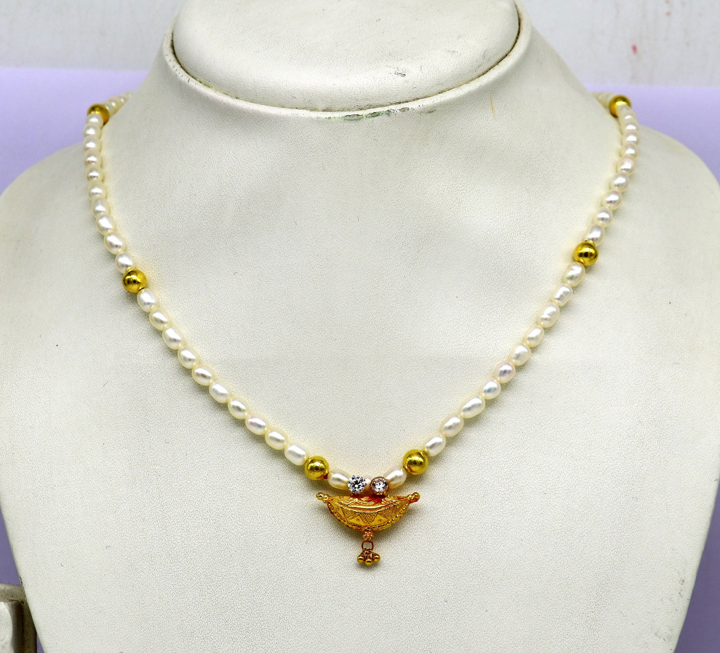 18" peals beaded with 6 gold beads necklace, fabulous 20kt yellow gold amulet style pendant, excellent customize gift stylish jewelry ap04 - TRIBAL ORNAMENTS