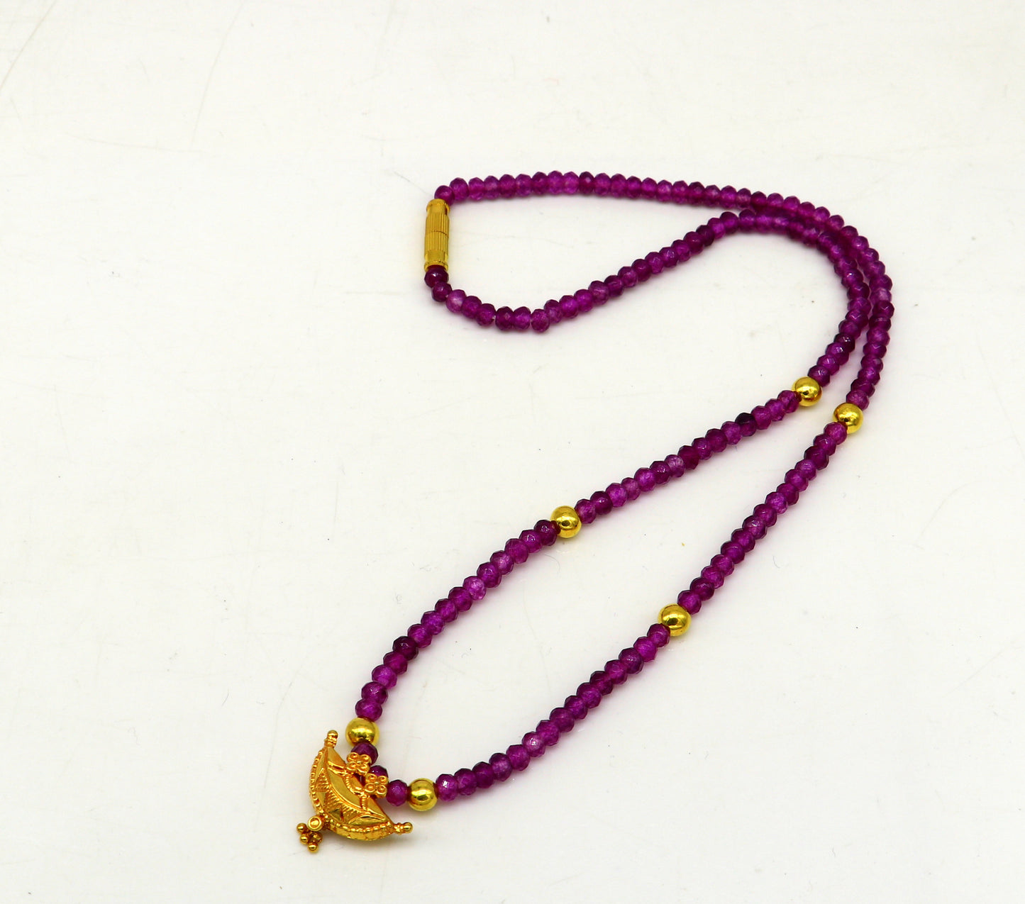 18" purple faceted beaded necklace, 20kt yellow gold amulet stylish pendant, excellent customized brides gift tribal ethnic jewelry ap06 - TRIBAL ORNAMENTS