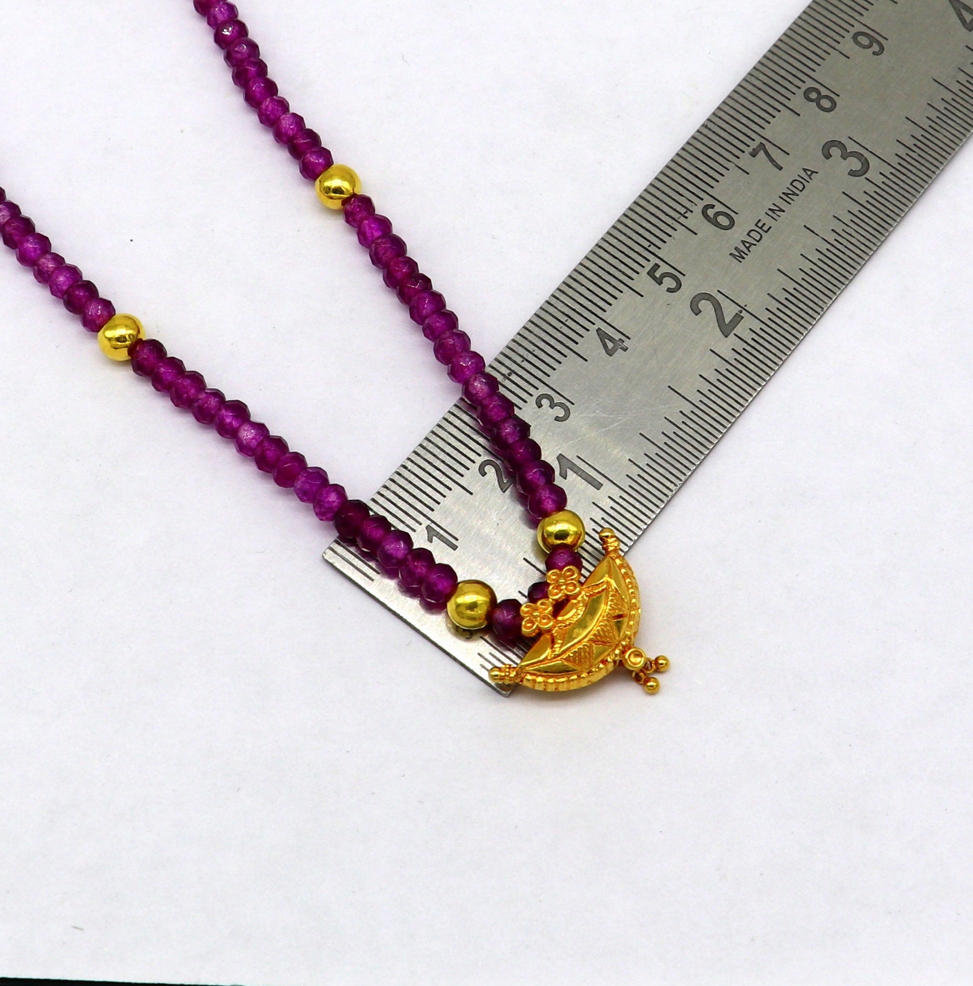 18" purple faceted beaded necklace, 20kt yellow gold amulet stylish pendant, excellent customized brides gift tribal ethnic jewelry ap06 - TRIBAL ORNAMENTS