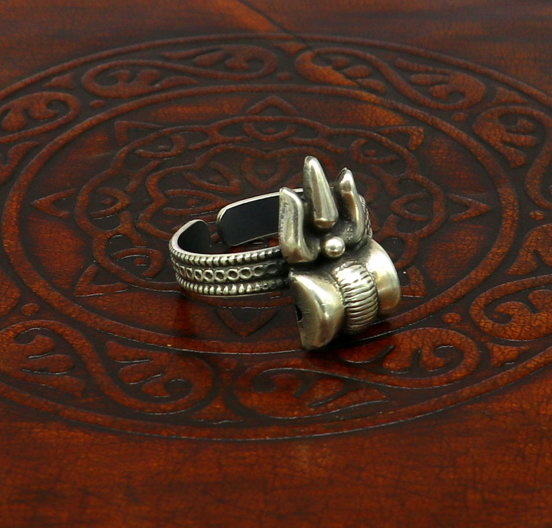 925 sterling silver gorgeous customized lord shiva Trident ring, excellent trident trushul adjustable ring band unisex jewelry sr367 - TRIBAL ORNAMENTS