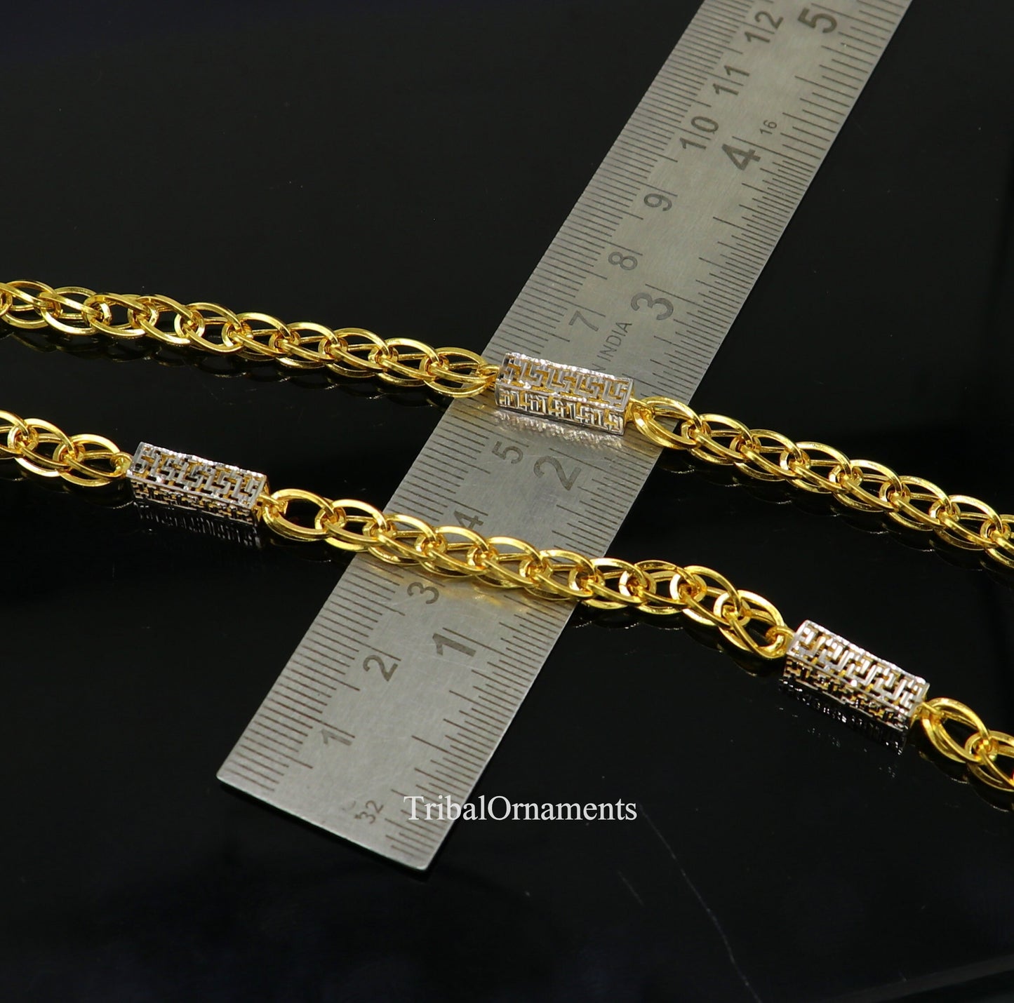 22kt yellow gold handmade exclusive unique design link chain, fancy stylish best gifting chain necklace, customized elegant chain ch232 - TRIBAL ORNAMENTS