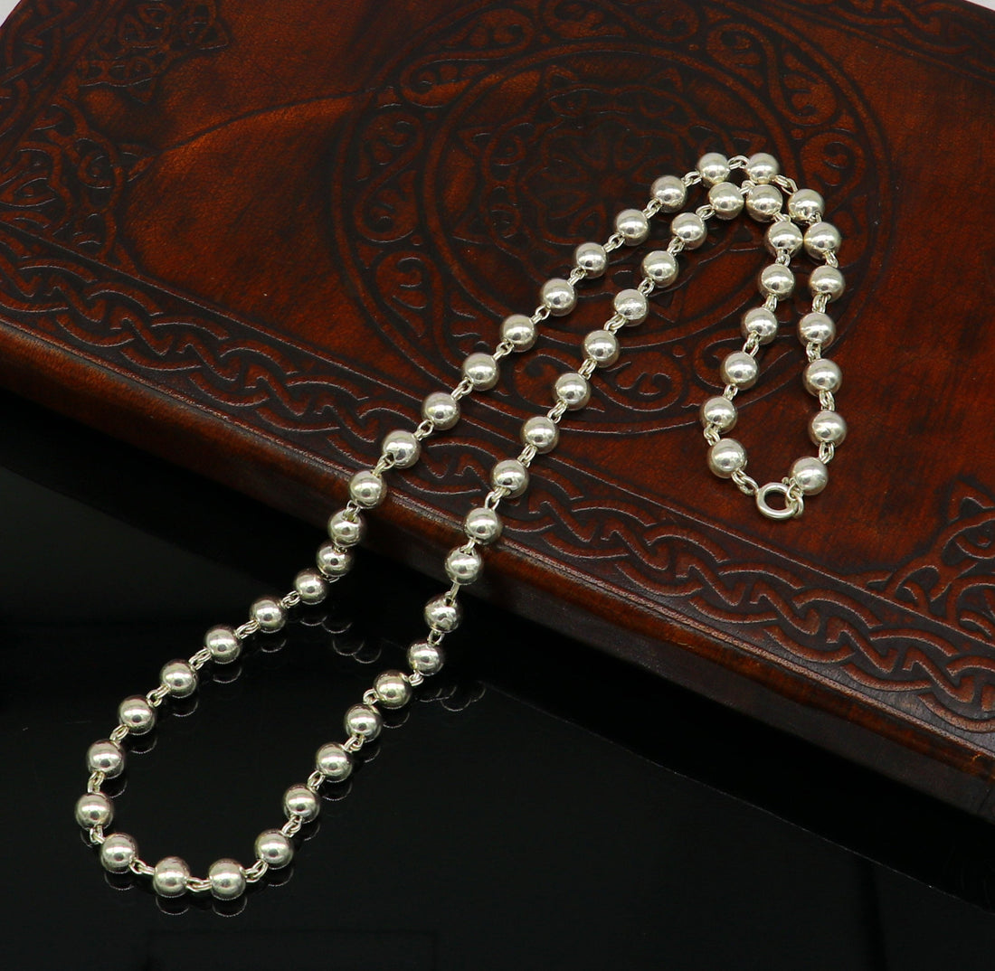 All length 925 sterling silver handmade beaded chain necklace, exclusive silver ball chain  unisex best gifting chain daily use jewelry - TRIBAL ORNAMENTS