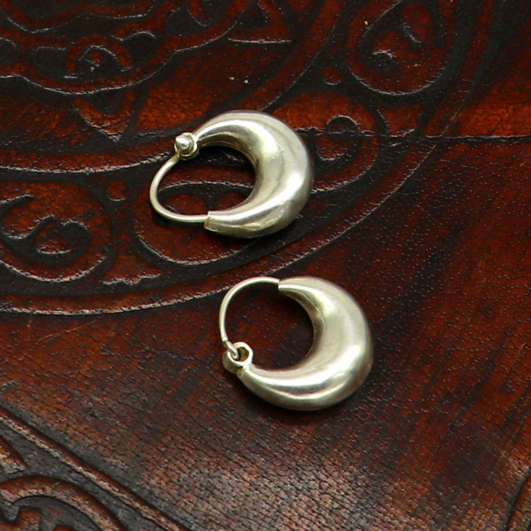 Pure 925 sterling silver handmade hoops kundal earring, excellent designer fancy daily use hook earring ear wire tribal vintage jewelry s892 - TRIBAL ORNAMENTS