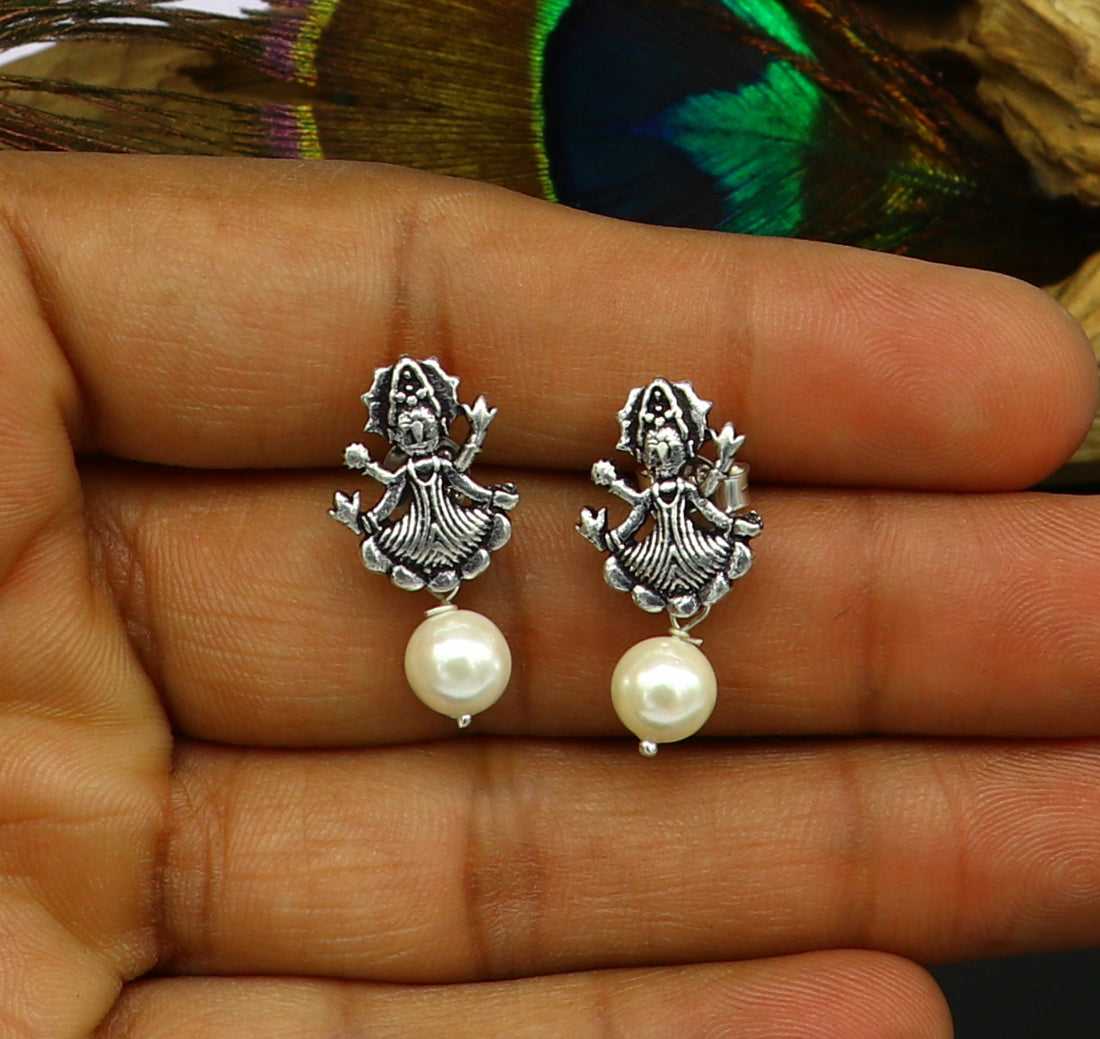 925 sterling silver handmade customized tribal deity goddess style stud earring fabulous mother pearl dangling, best designer gift ear570 - TRIBAL ORNAMENTS