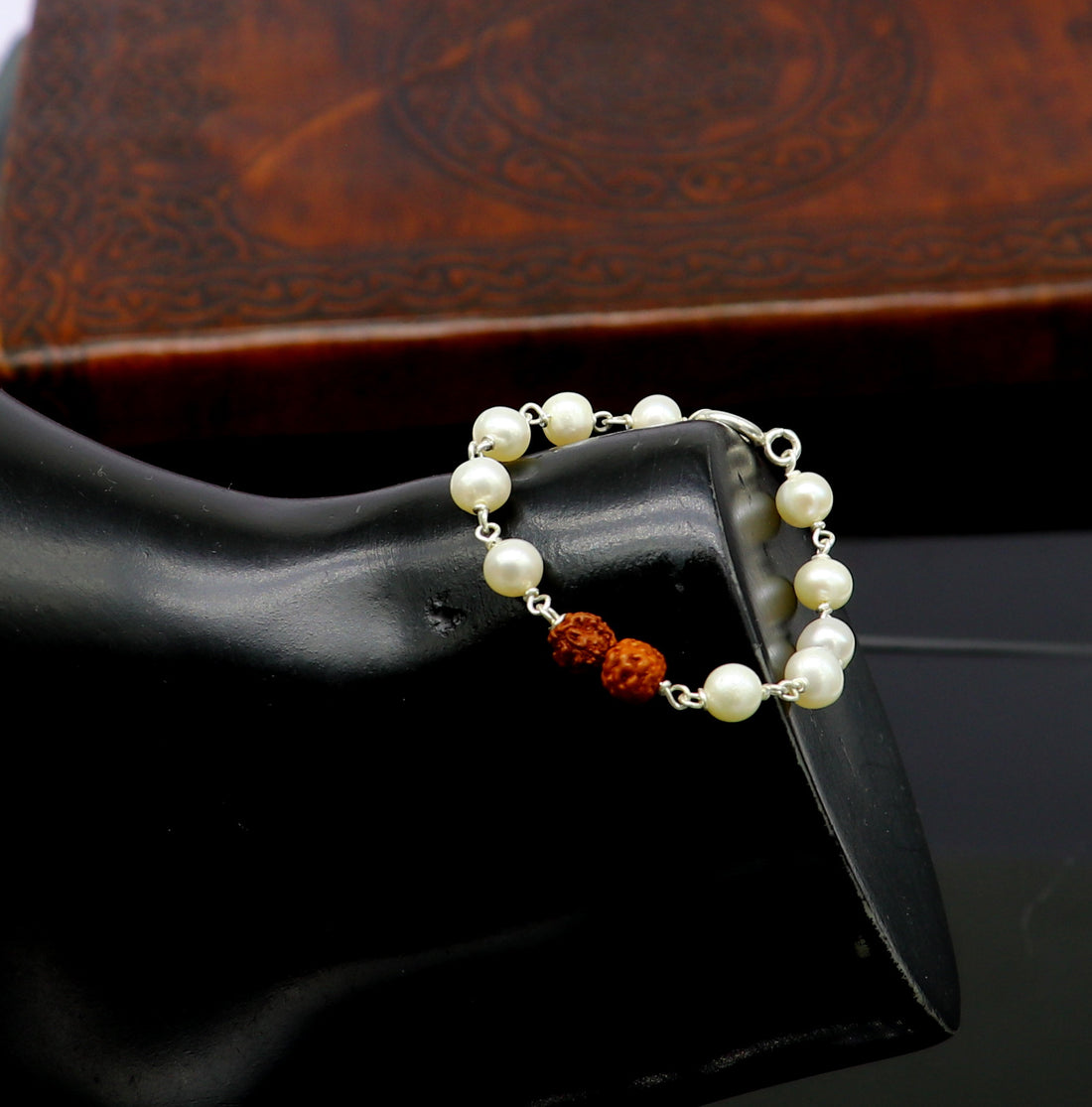 925 sterling silver handmade fabulous natural white pearl beaded baby bracelet with rudraksha, best gift for kids bracelets jewelry bbr02 - TRIBAL ORNAMENTS