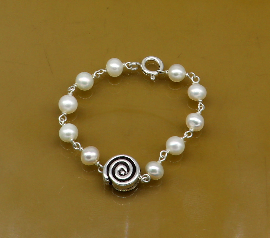 All size 925 sterling silver handmade fabulous natural white pearl beaded baby bracelet, best gift for kids bracelets jewelry bbr01 - TRIBAL ORNAMENTS