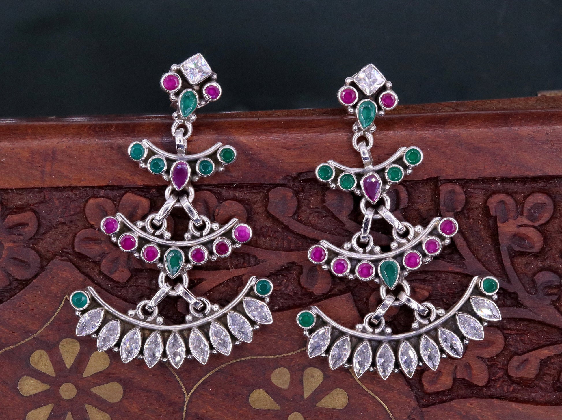 925 pure silver customized designer stud earring drop dangle cut stone earring, best gifting stylish designer Victorian earring s659 - TRIBAL ORNAMENTS