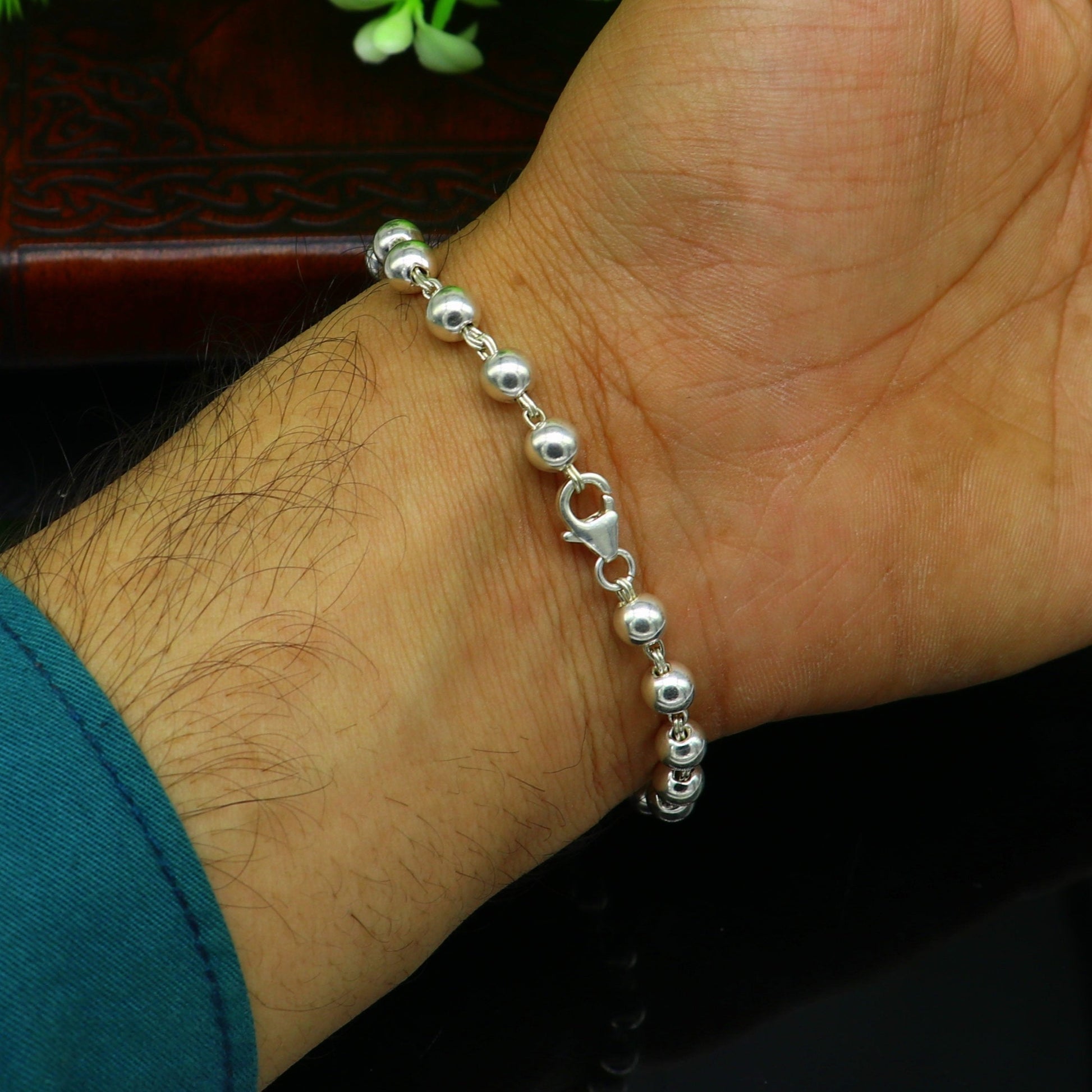 All sizes 925 sterling silver handmade 5.5 mm round beads balls unisex bracelet, fabulous customized 8 inches long beaded bracelet stylish gift sbr211 - TRIBAL ORNAMENTS
