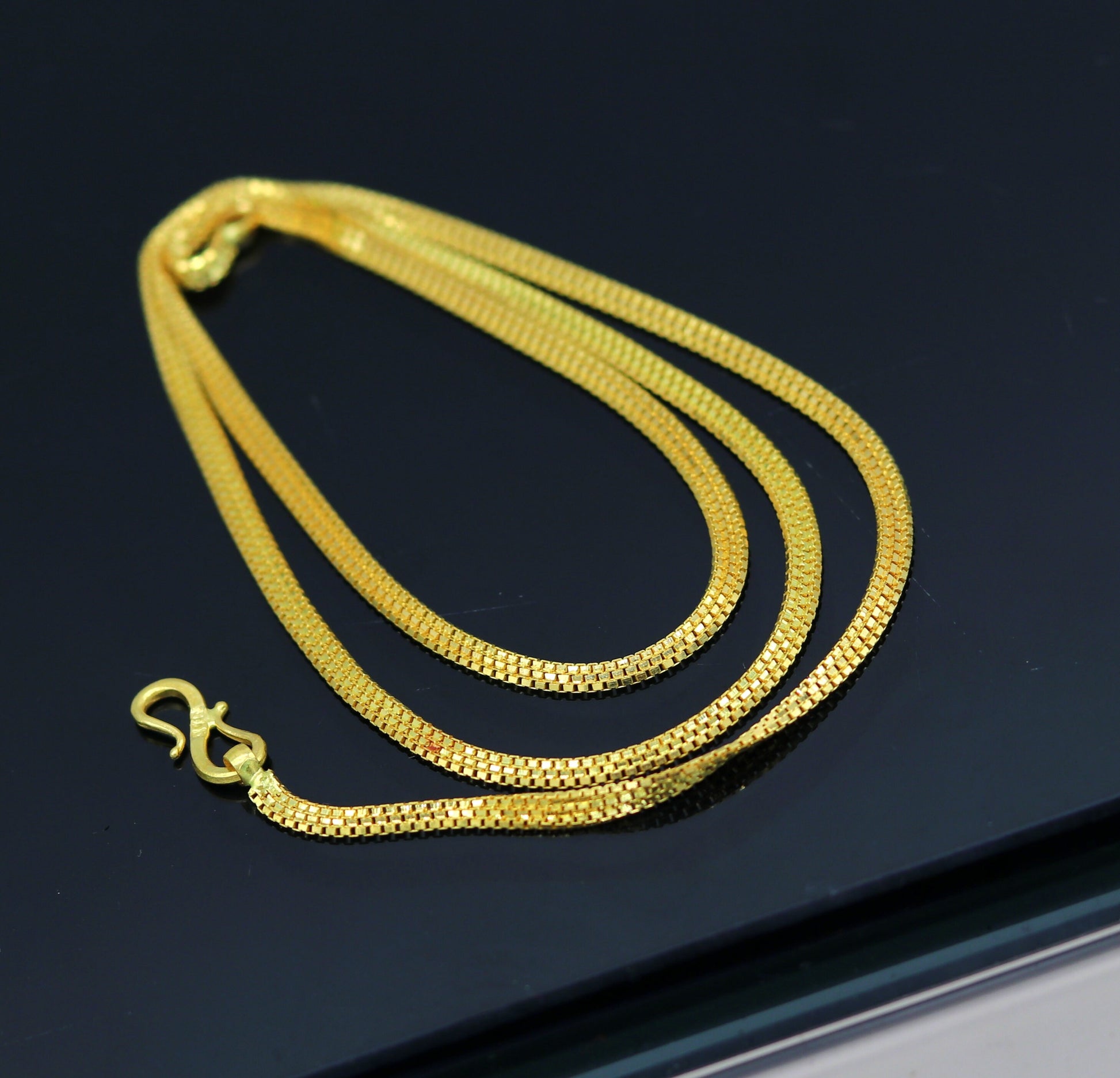 22kt yellow gold handmade triple box chain chain, amazing customized chain best gifting personalized unisex jewelry from india ch241 - TRIBAL ORNAMENTS