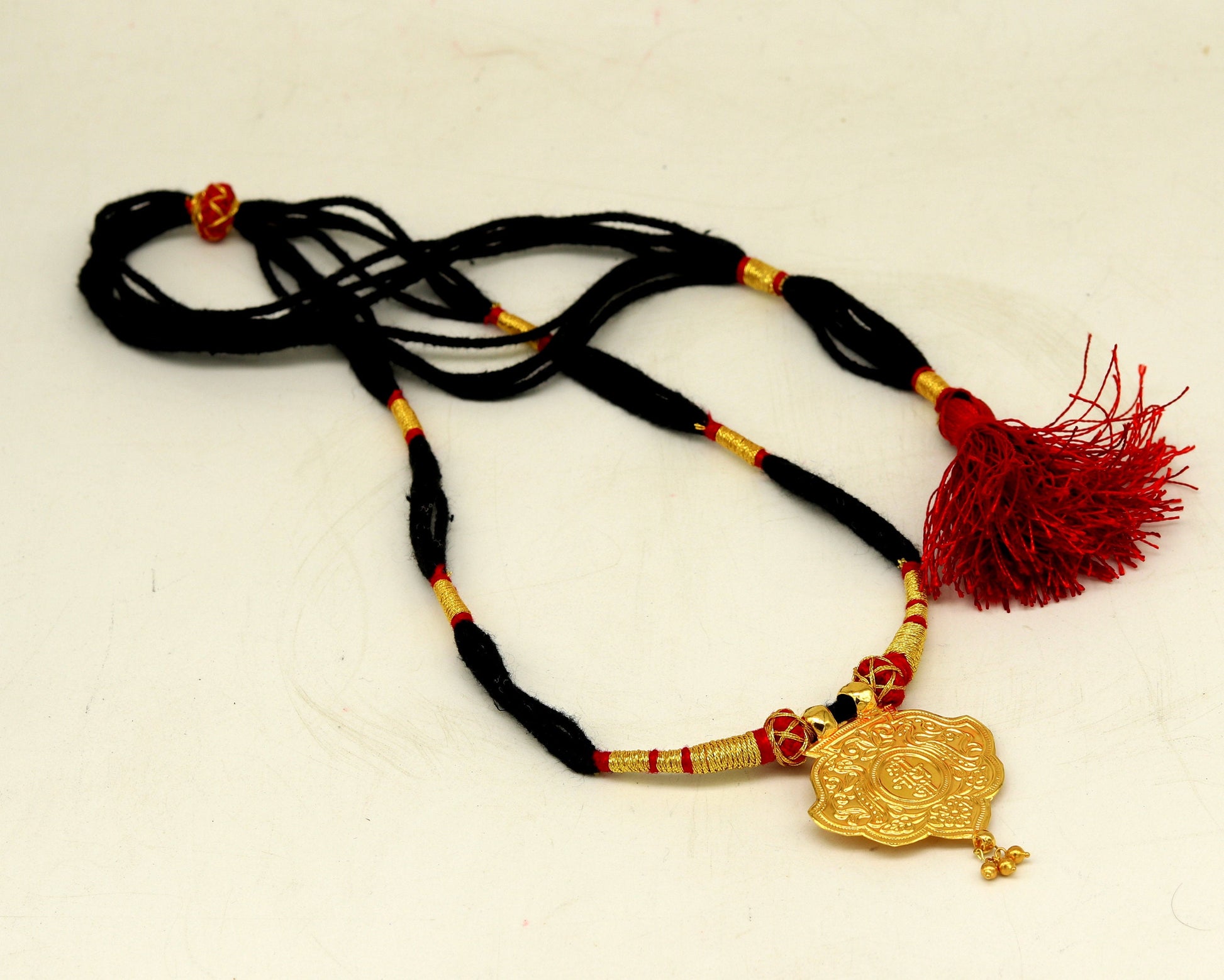 22kt  yellow gold handmade vintage antique traditional "Ram nami" adjustable necklace, idol shrinath ji pendant gorgeous jewelry set72 - TRIBAL ORNAMENTS