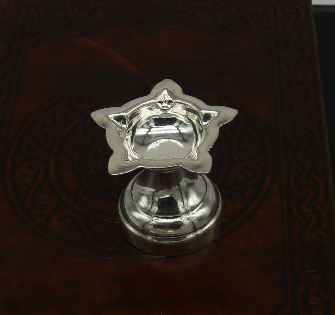 999 pure silver handmade elegant oil lamp, silver home temple utensils, silver diya, deepak, silver vessels, silver puja article nsv85 - TRIBAL ORNAMENTS