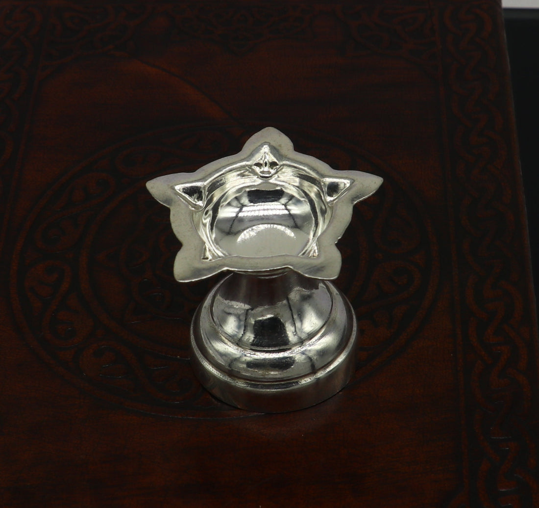999 pure silver handmade elegant oil lamp, silver home temple utensils, silver diya, deepak, silver vessels, silver puja article su406 - TRIBAL ORNAMENTS