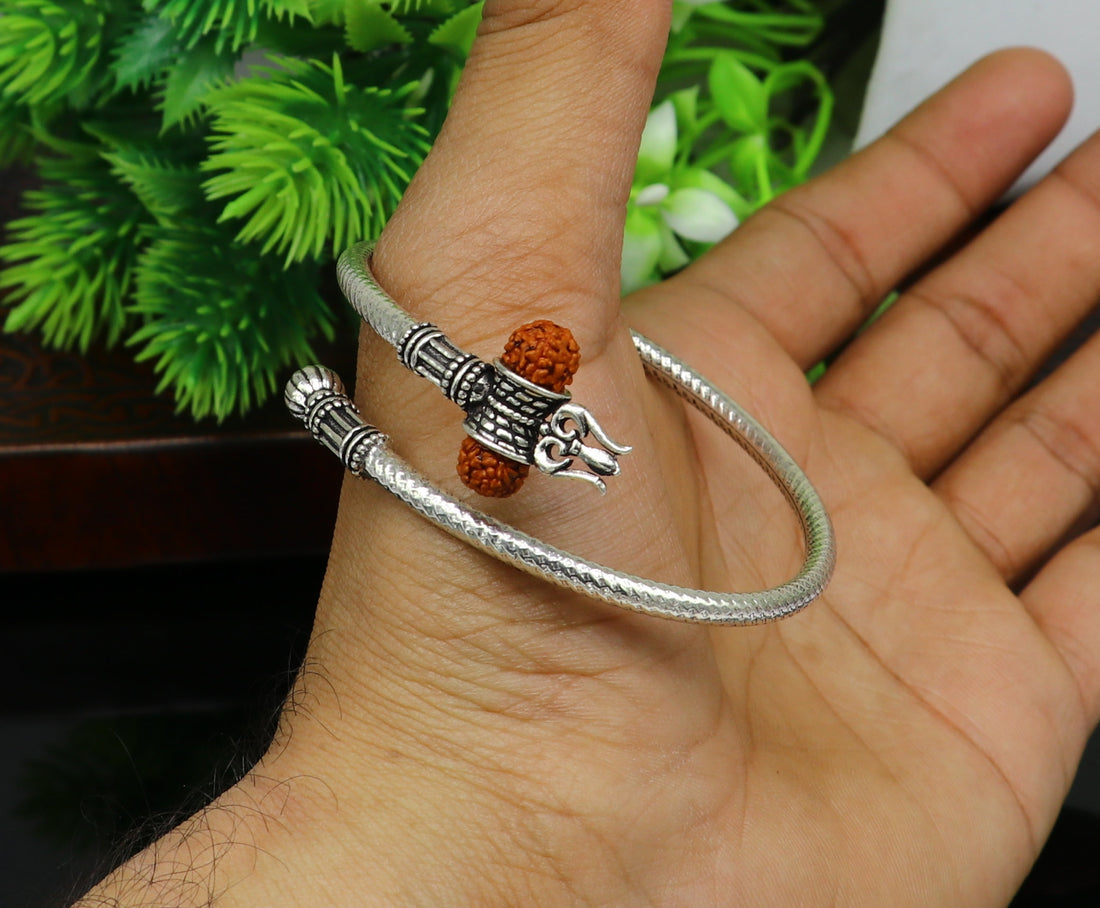 925 sterling silver Idol Lord Shiva trident trishool kada bangle bracelet New fancy design top class gifting jewelry nssk325 - TRIBAL ORNAMENTS