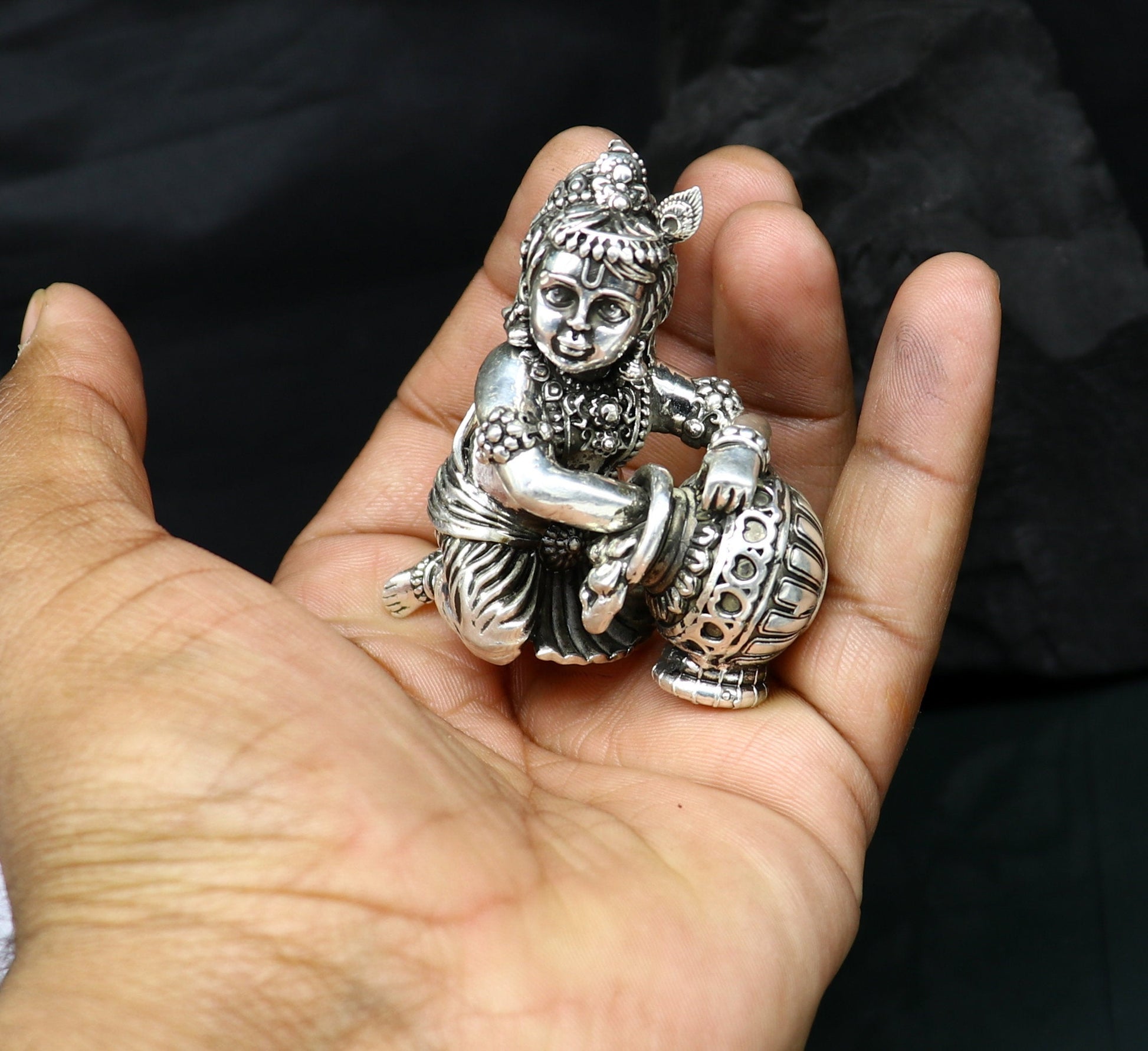 925 Sterling silver customized Idol Krishna Bal Gopal statue figurine, laddu gopal sculpture home temple utensil, silver article su85 - TRIBAL ORNAMENTS