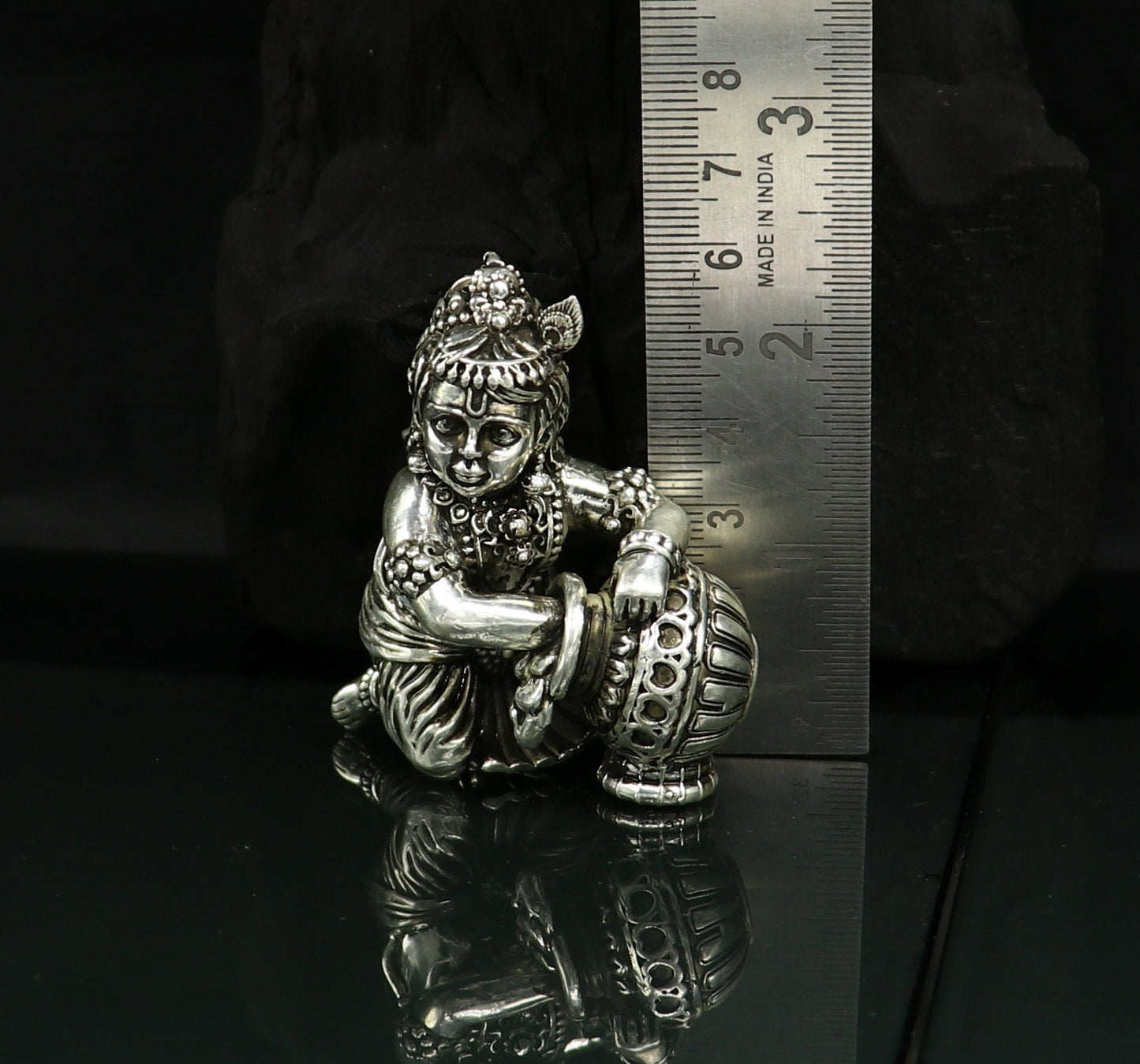 925 Sterling silver customized Idol Krishna Bal Gopal statue figurine, laddu gopal sculpture home temple utensil, silver article su85 - TRIBAL ORNAMENTS