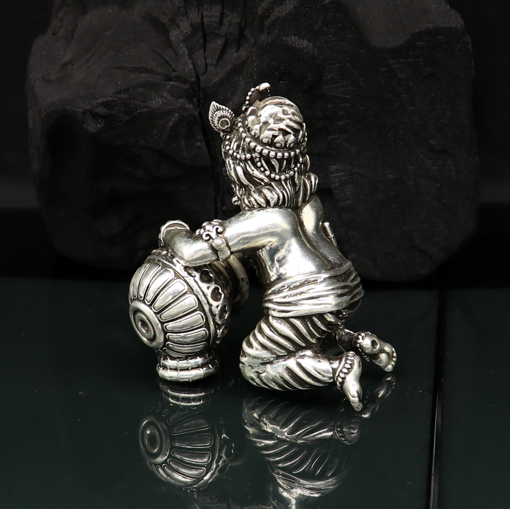 925 Sterling silver customized Idol Krishna Bal Gopal statue figurine, laddu gopal sculpture home temple utensil, silver article su85 - TRIBAL ORNAMENTS